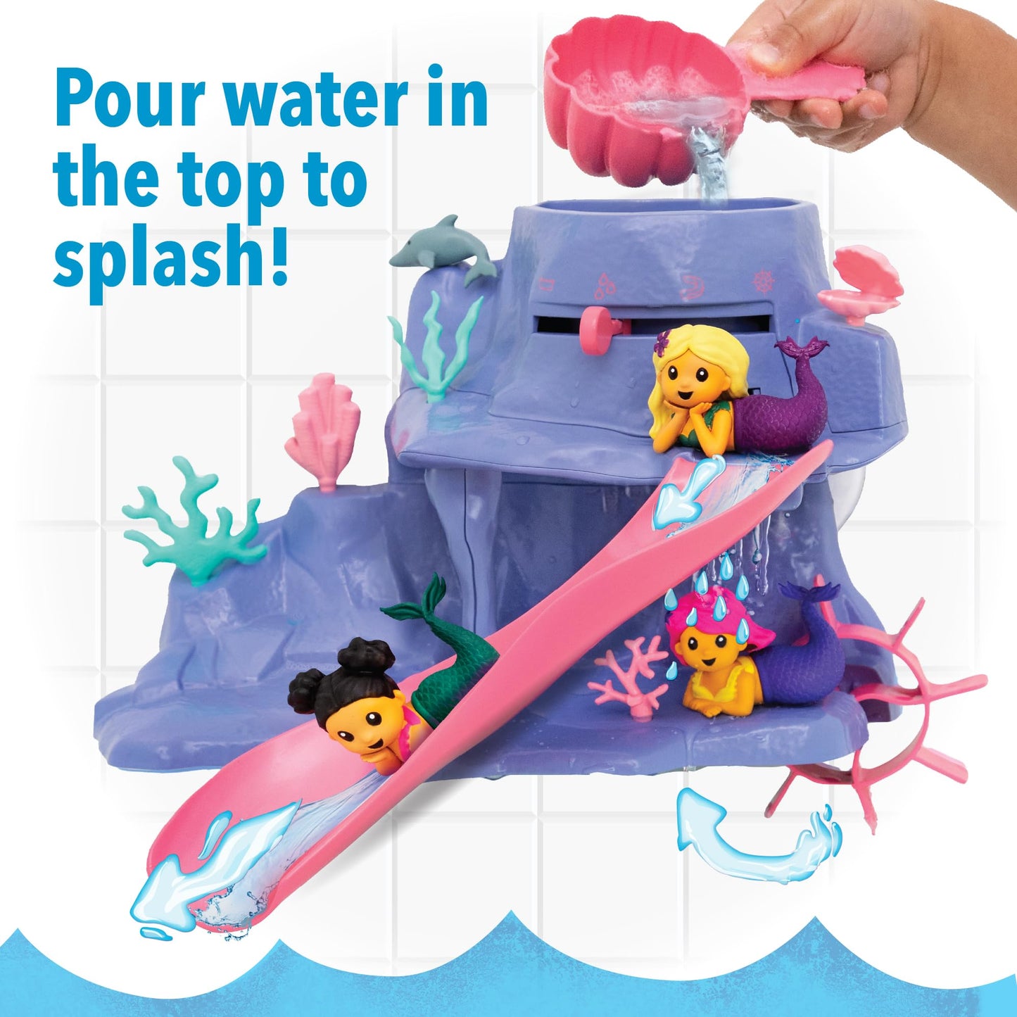 MindWare Mermaid Color Splash Water Park Bathtub Playset - Interactive Bath Toys with Color Changing Mermaid Doll Figures - Gift for 3 Year Olds