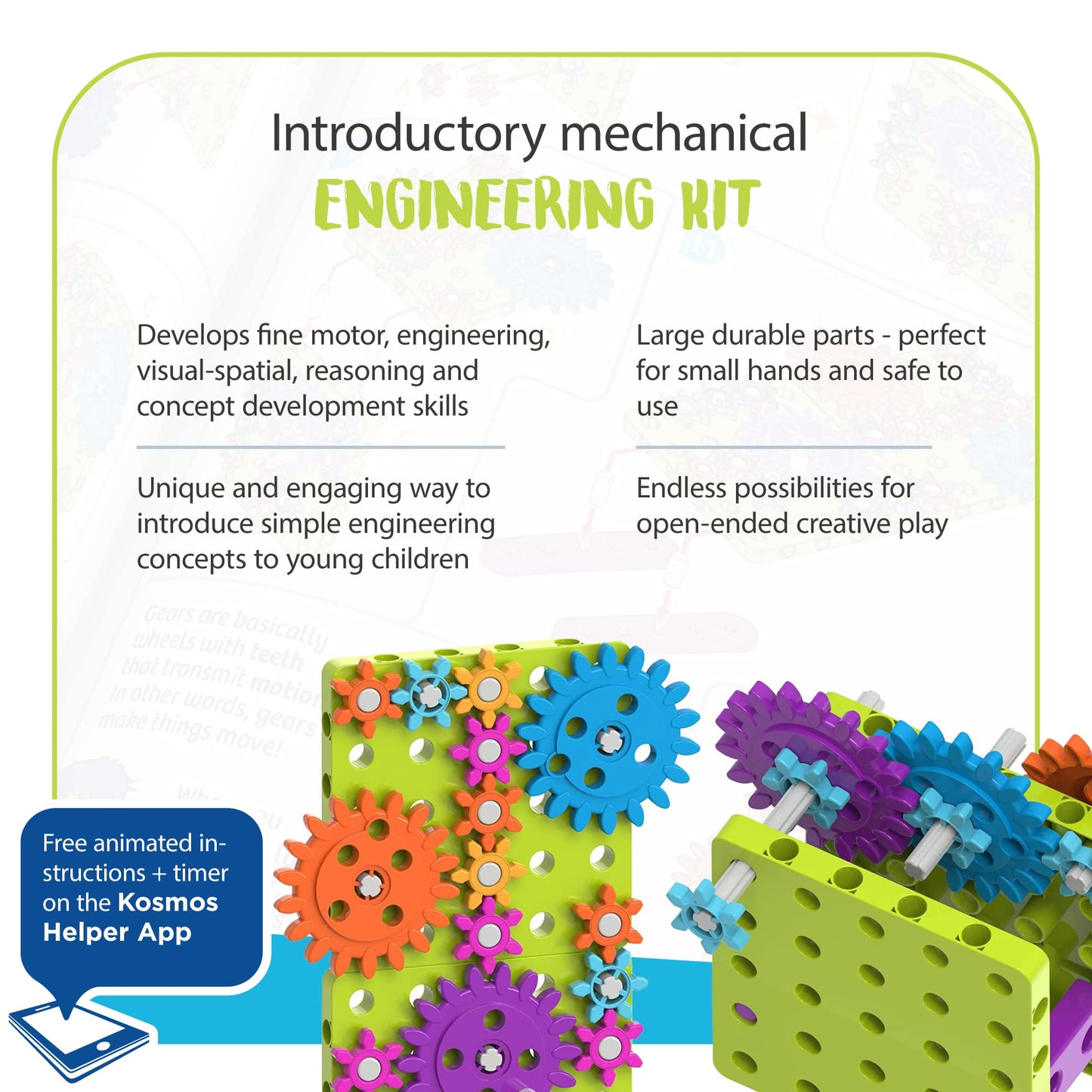 Thames & Kosmos Kids First: Intro to Gears STEM Experiment Kit for Ages 3+ | Build 4 Models, Learn About Gears, Power & Motion | Intro to Mechanical
