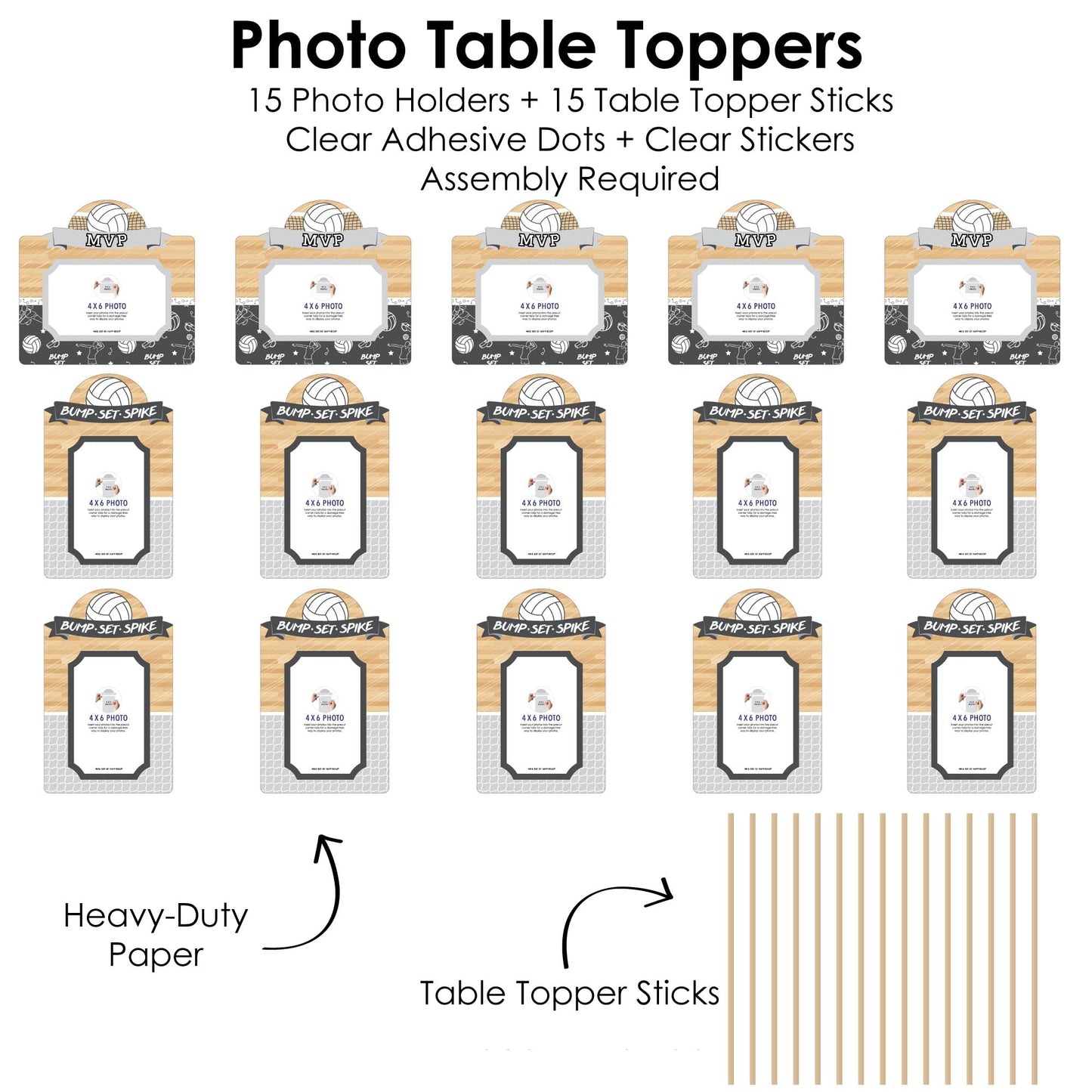 Big Dot of Happiness Bump, Set, Spike - Volleyball - Baby Shower or Birthday Party Picture Centerpiece Sticks - Photo Table Toppers - 15 Pieces