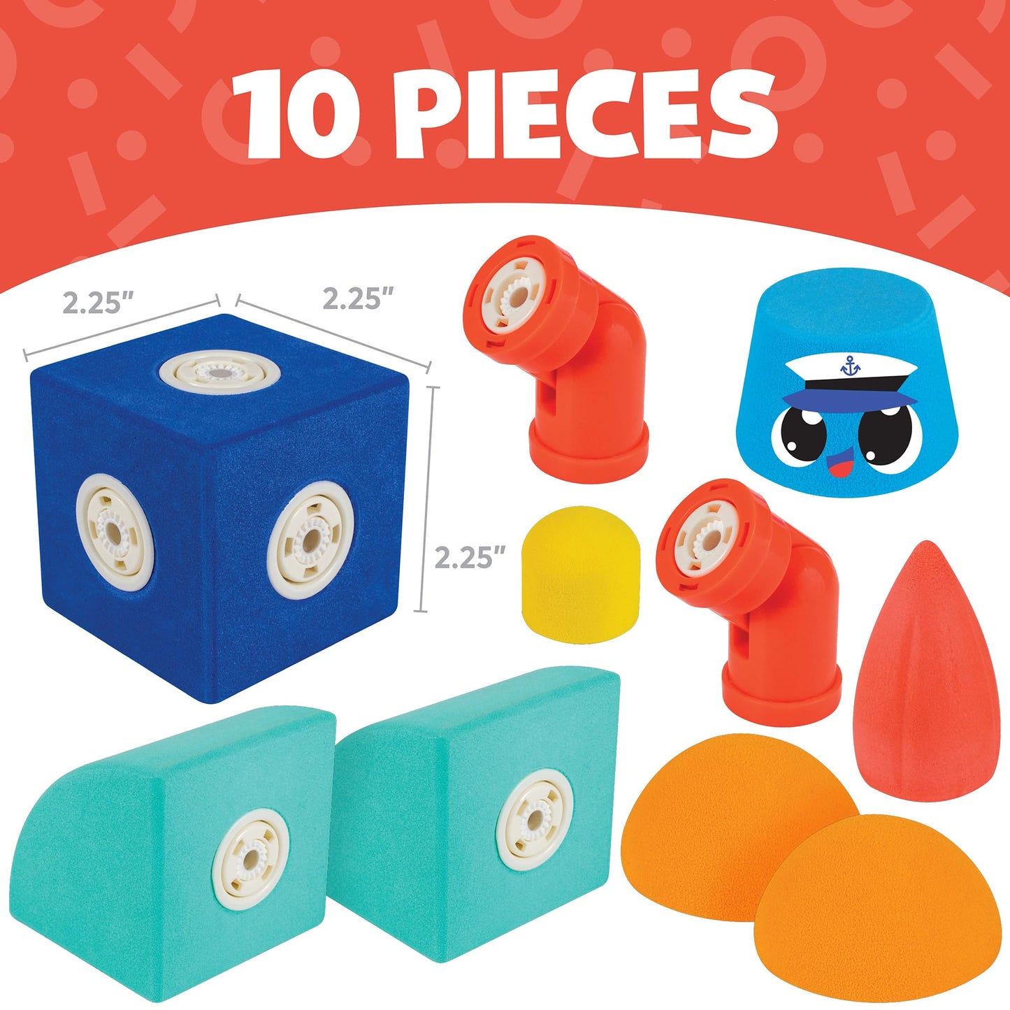 Blockaroo Magnetic Foam Building Blocks - 10-Piece Tug Boat, Bath Toys for Toddlers, Preschool Toys, Bathtub Toys, Sensory Toys, Blocks for Toddlers