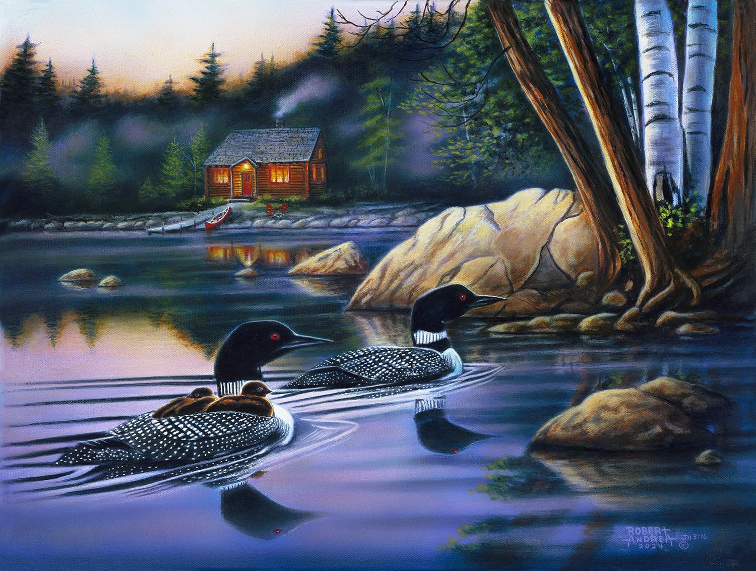 SUNSOUT INC - Backwater Loons - 500 pc Jigsaw Puzzle by Artist: Robert Andrea - Finished Size 18" x 24" - MPN# 60852