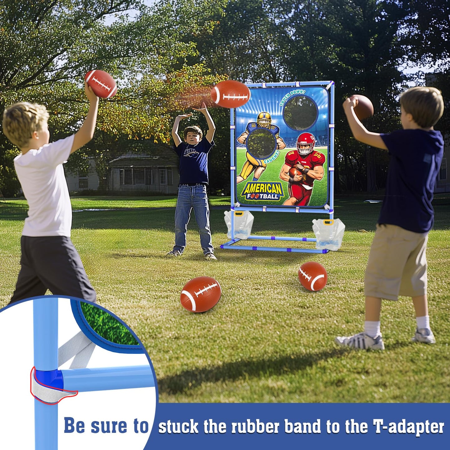 Polkoliye Football Toss Game with 4 Inflatable Balls, Indoor/Outdoor Football Throwing Target Toy for Kids Ages 4-7 8-12- Perfect Christmas Birthday