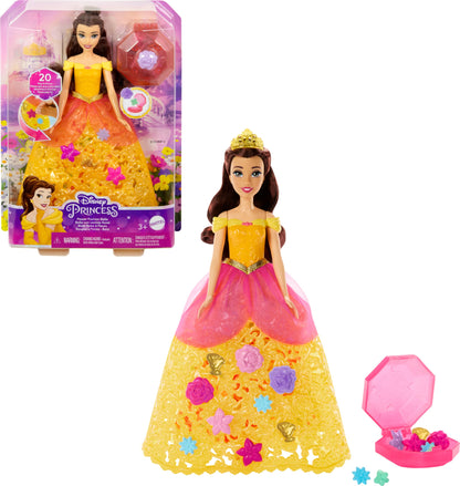 MATTEL Disney Princess Flower Fashion Belle Doll With 20 Charms, Customizable Skirt & Storage Case