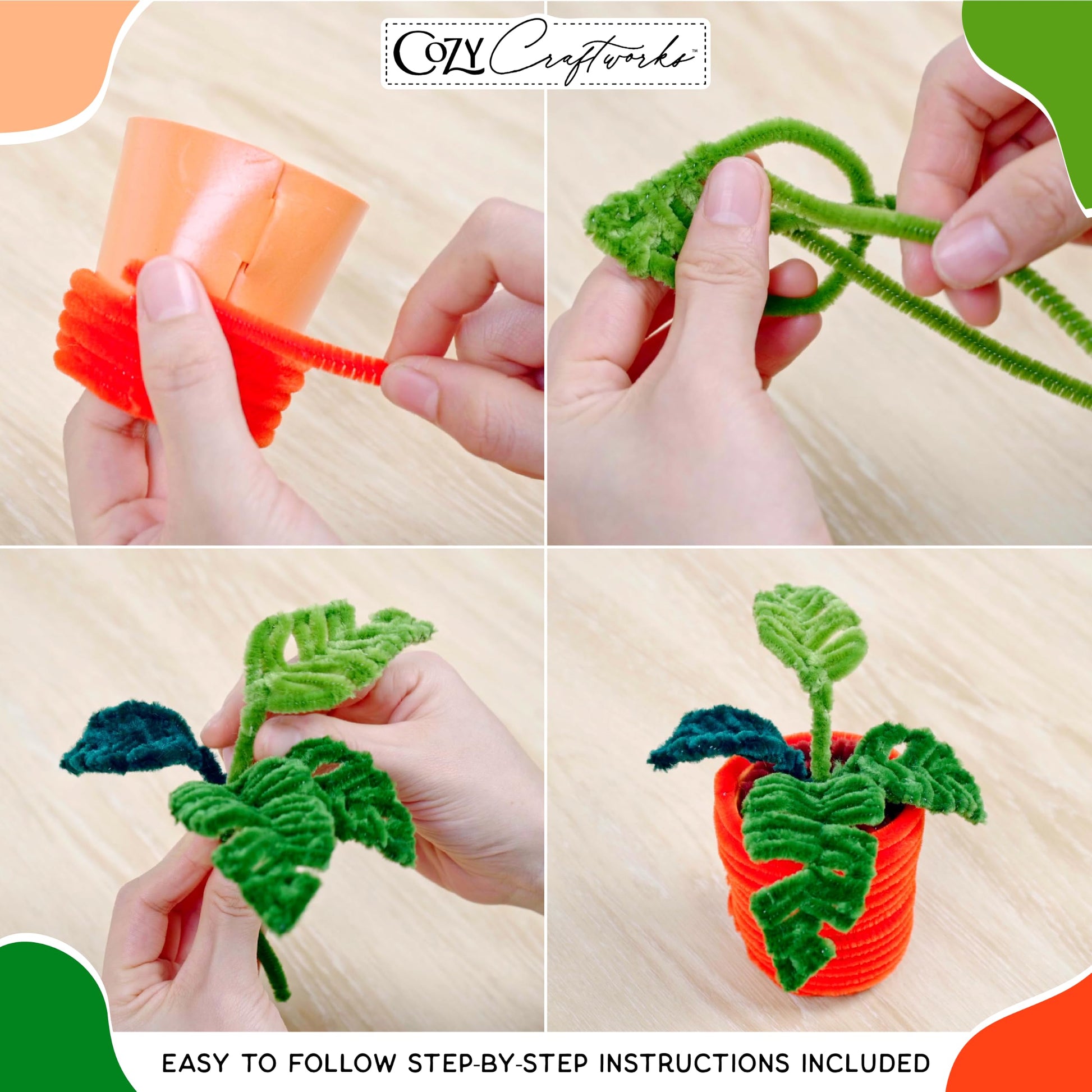 WeVeel Cozy Craftworks Chenille Stem Craft Kit for Adults - CC Small Plants Bundle - Relaxing DIY Arts & Crafts Kit with All Supplies