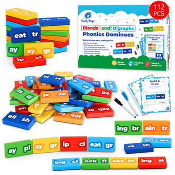 Simply Magic 122 PCS Magnetic Phonics Dominoes - Blends and Digraphs, Phonics Games for Kids, Phonics Manipulatives, Phonics Magnetic Letter Tiles
