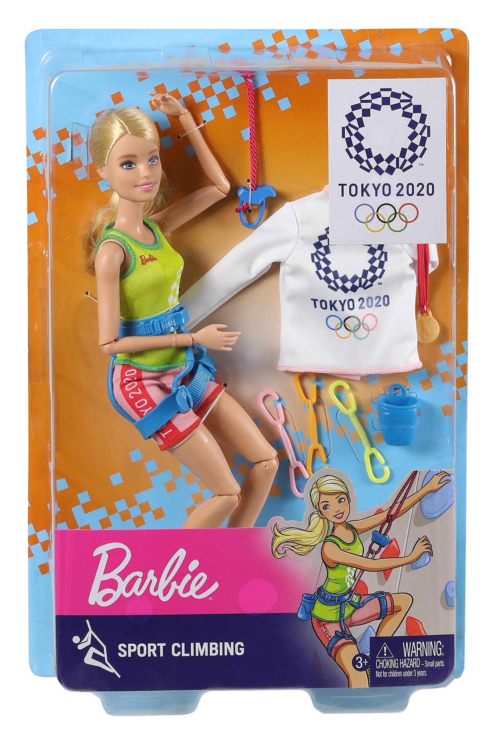 Barbie Olympic Games Tokyo 2020 Sport Climber Doll with Uniform, Tokyo 2020 Jacket, Medal, Harness, Weight and Climbing Clips for Ages 3 and Up