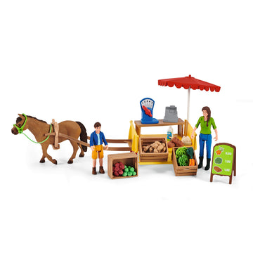 Schleich Farm World, 21-Piece Playset, Farm Toys for Girls and Boys Ages 3-8, Sunny Day Mobile Farm Stand