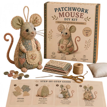 WEERSHUN Handcrafted Vintage Mouse Plush Sewing Kit, Handmade Craft Set, Cute Stuffed Mouse Ornament for Beginners Holiday & Birthday Gift, Fun Felt