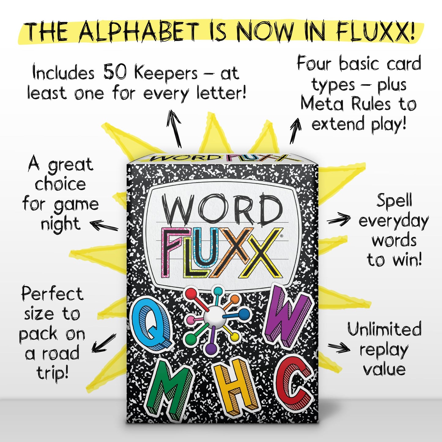 Looney Labs Word Fluxx - The Ever-Changing Alphabet Card Game for Fun Word Building and Educational Play, Ages 8 to Adult, 1-6 Players