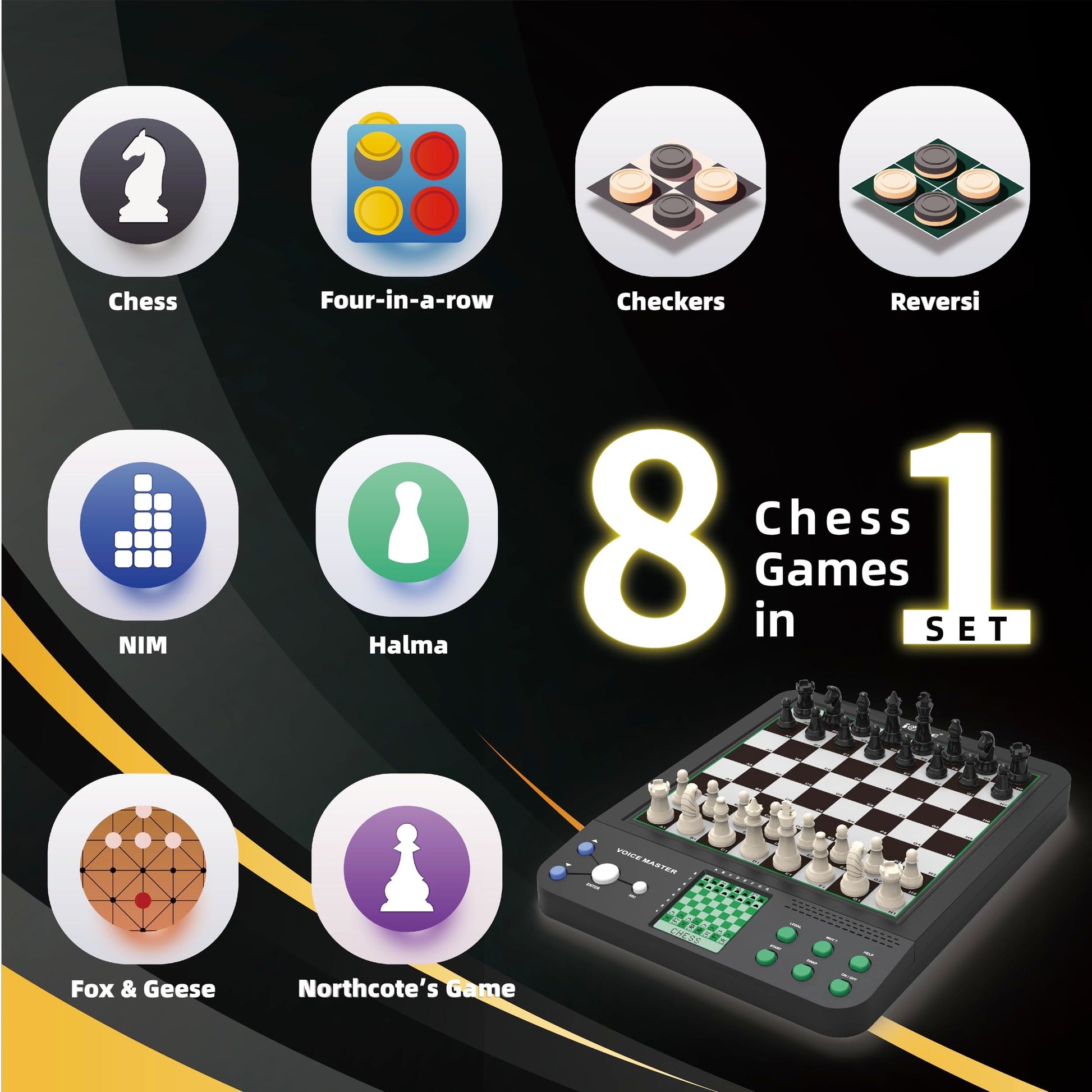 iCore Electronic Chess Set Pro Black : Voice Guide, 30 Levels, 100 Teaching Exercises, Learning Mode for All Ages