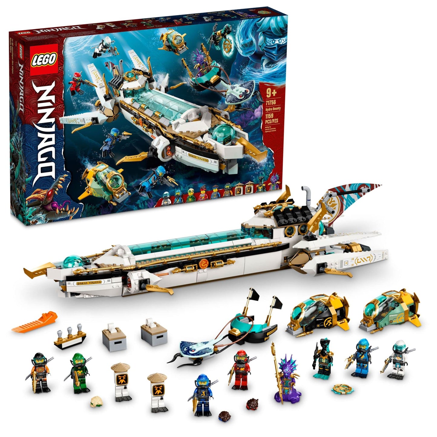 LEGO NINJAGO Hydro Bounty Building Set, 71756 Submarine Toy with Kai and NYA Minifigures, Ninja Toys, Gifts, Presents for Kids, Boys, Girls Age 9 Plus
