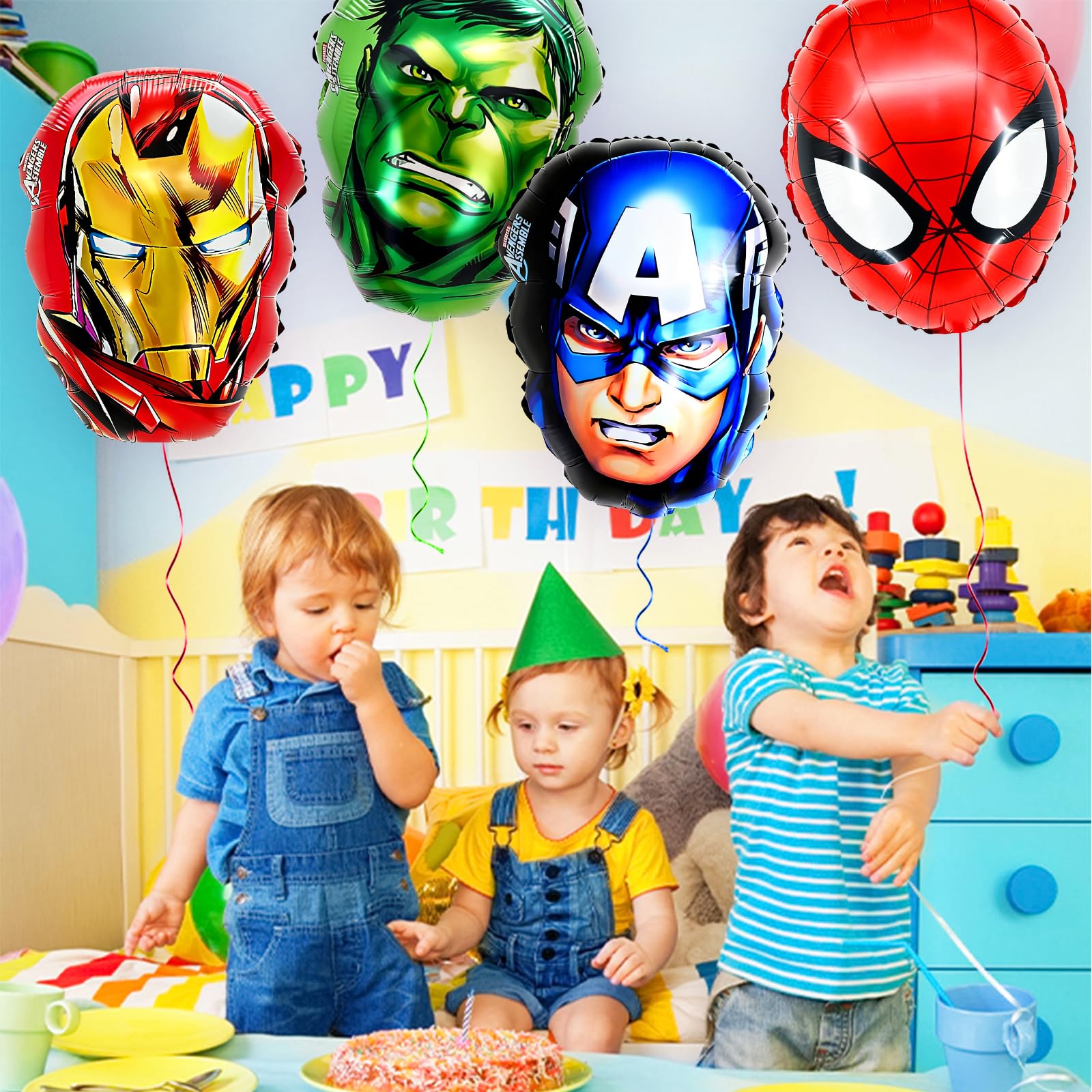 Superhero Balloons Set, 4 Piece Superhero Theme Party Decoration for Kids Boys Girls Birthday Supplies