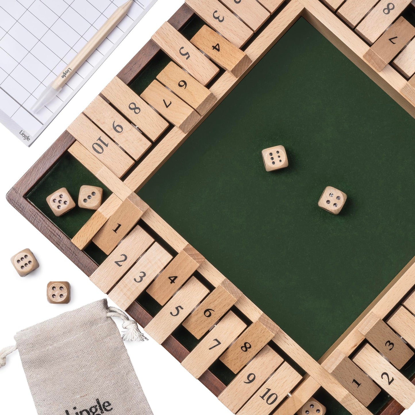 Lingle 11.8 Inch Shut The Box Dice Game, 2-4 Player Wooden Board Table Math Games, Classic Shut The Box Board Game