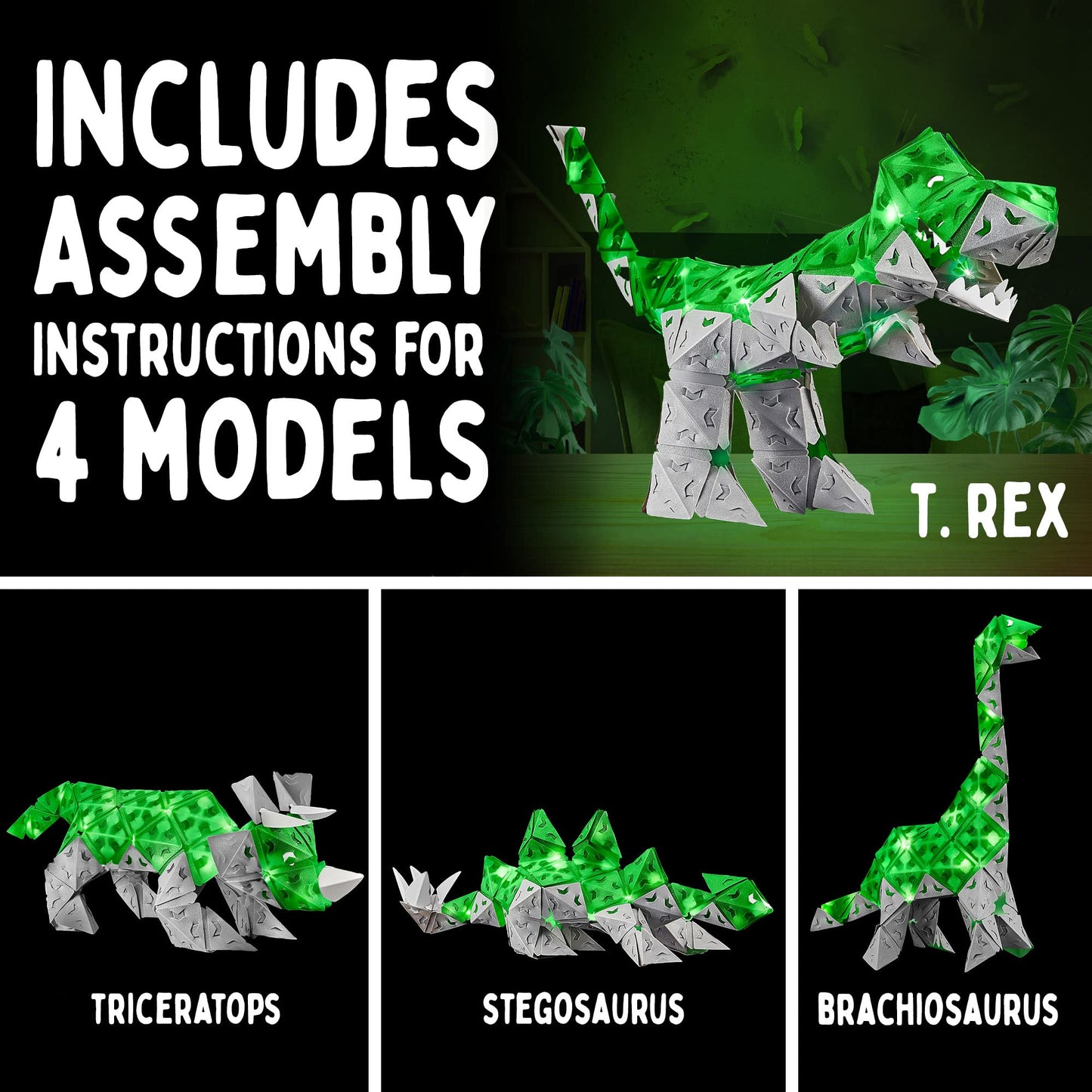 Thames & Kosmos Creatto Dino Planet Light-Up 3D Puzzle Kit | Includes Creatto Puzzle Pieces to Make Your Own Illuminated Craft Creations | DIY