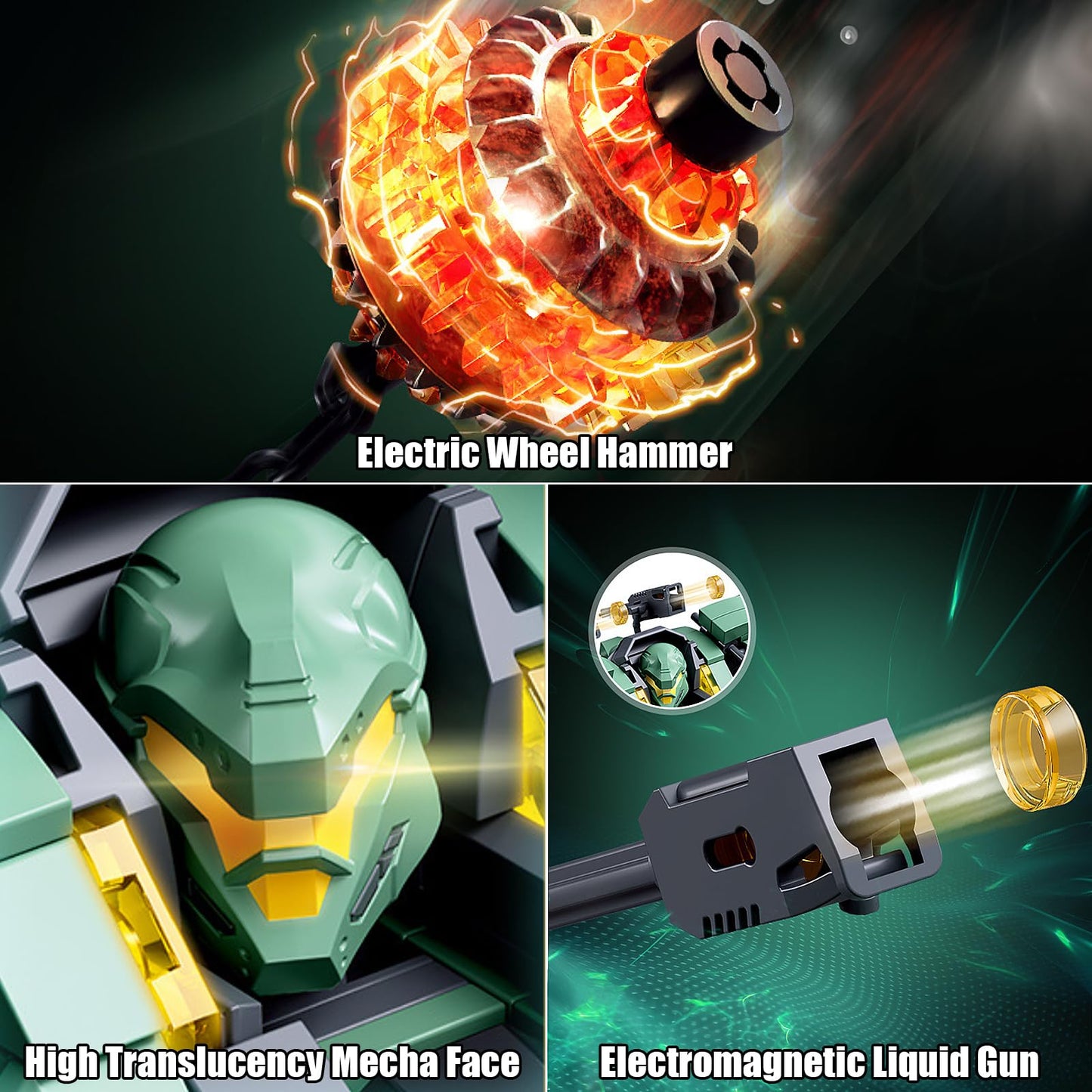 HIGH GODO Wheel Hammer Mech Robot Transforming Building Blocks Set for Adults, City Warrior Justice Hero Soldier Mech Model Building Kit, Cool