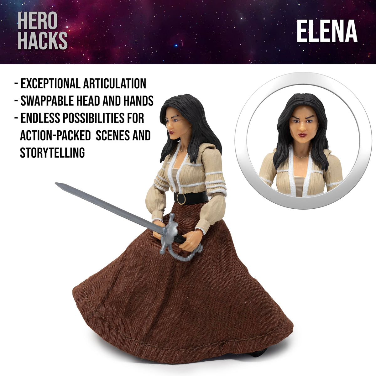 Boss Fight Studio Hero H.A.C.K.S. Elena, Heroine Daughter of Zorro Action Figure - Highly Articulated Collectible Figurine with Accessories Including