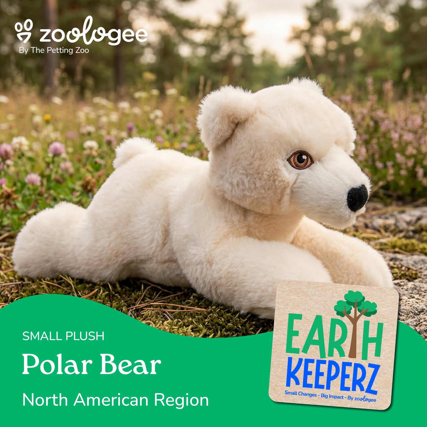 The Petting Zoo Polar Bear Stuffed Animal Plushie, Gifts for Kids, Earth Keeperz Wildlife Animals, Zoologee White Polar Bear Plush Toy, 10 inches