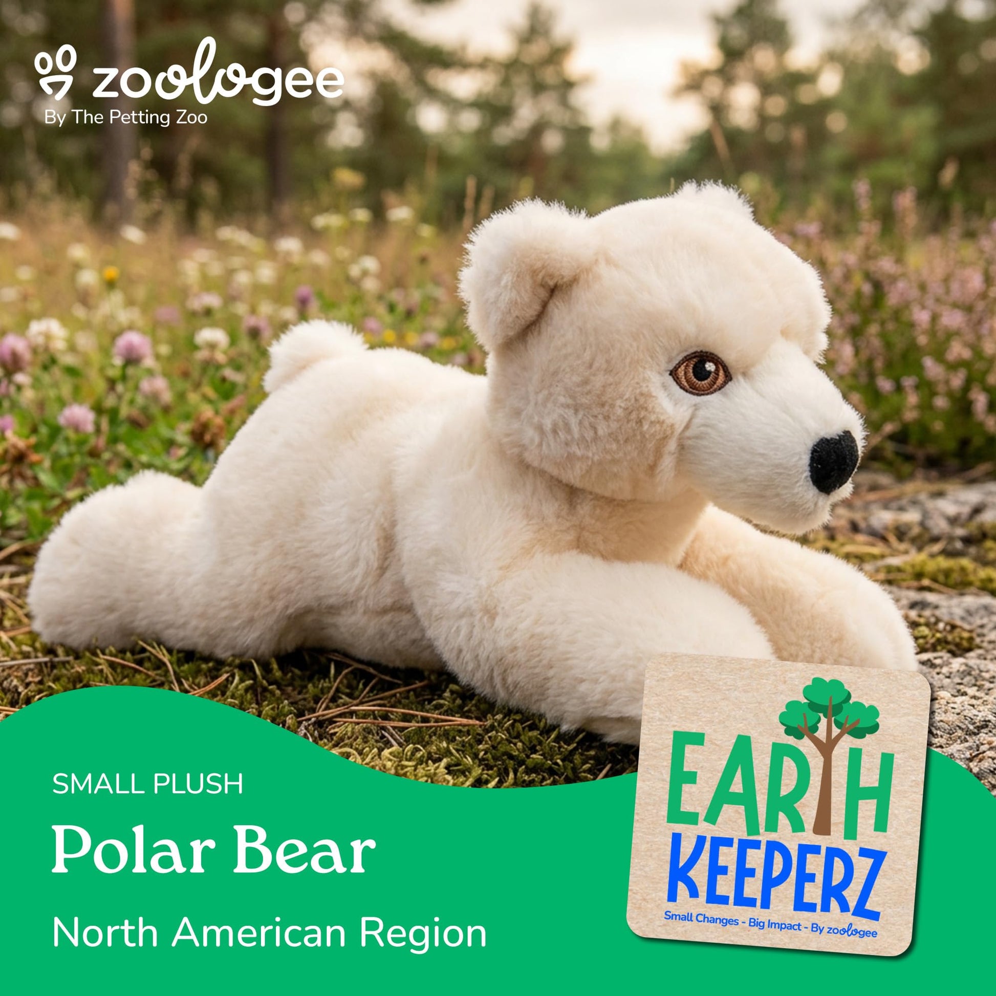 The Petting Zoo Polar Bear Stuffed Animal Plushie, Gifts for Kids, Earth Keeperz Wildlife Animals, Zoologee White Polar Bear Plush Toy, 10 inches