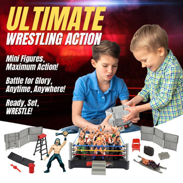 Liberty Imports Ultimate 32-Piece Wrestling Miniature Toys for Kids Pretend Play, Wrestler Figures with 2 Rings & Realistic Accessories for Boys