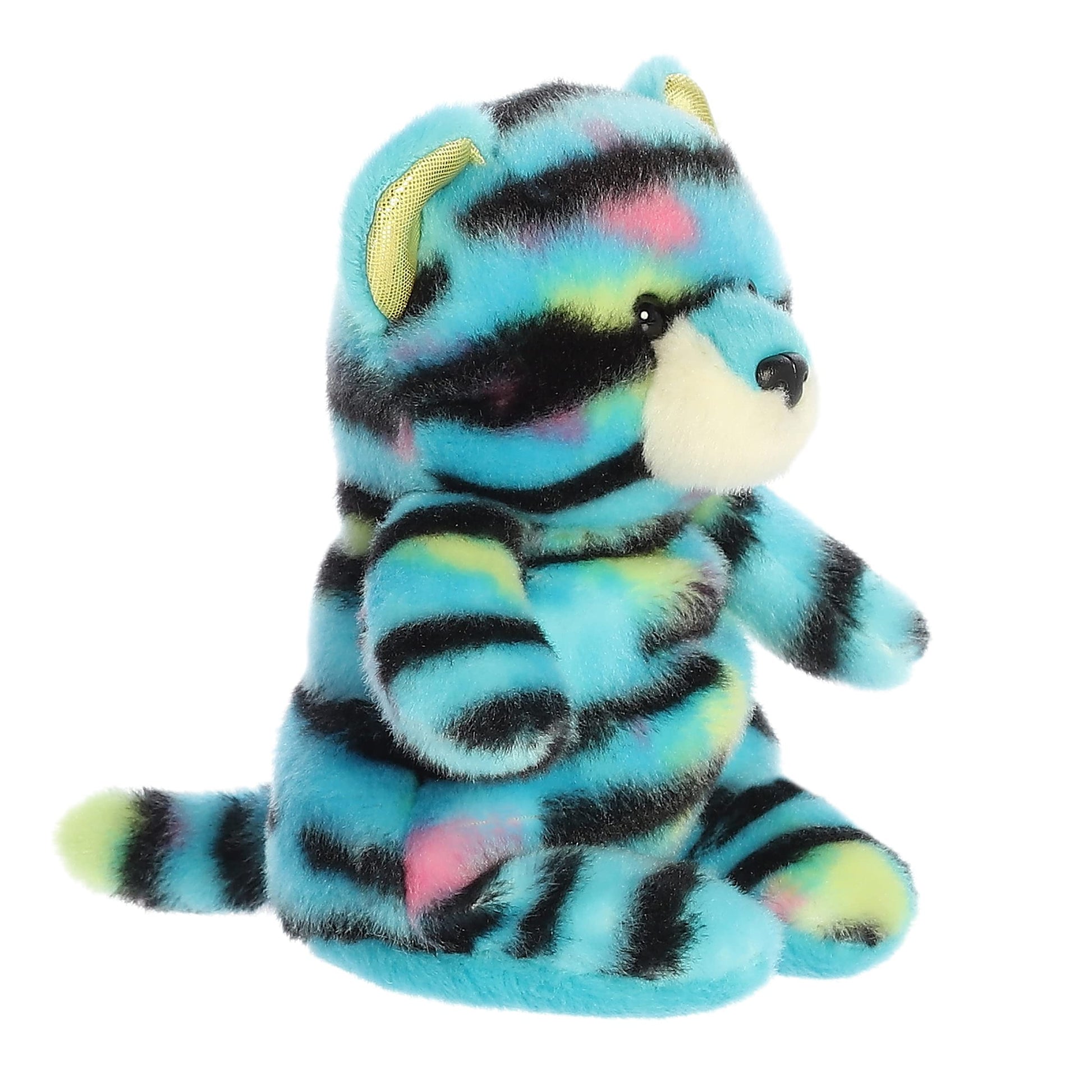 Aurora Vibrant Jammies Huckleberry Tiger Stuffed Animal - Colorful Delight - Eye-Catching Patterns - Blue 8 Inches