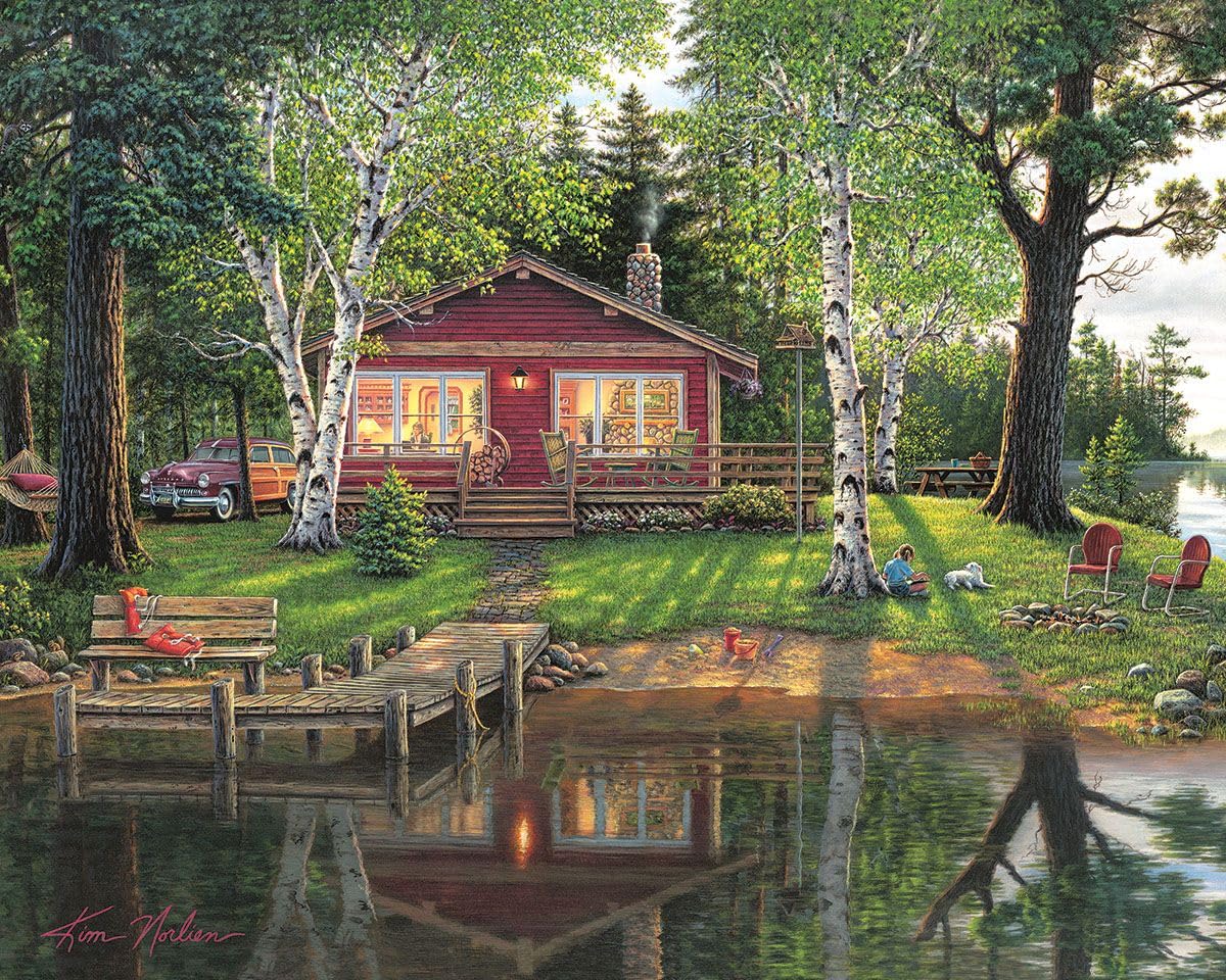 White Mountain 1000 Piece Jigsaw Puzzle Scenic Lake House, Simpler Times