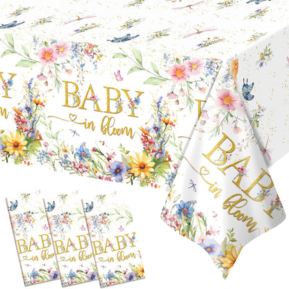 Yavxzvbw 3 Pack Baby in Bloom Table Cloth Baby in Bloom Baby Shower Decorations Wildflower Table Cloth Baby Shower Decorations, 54 × 108 inch