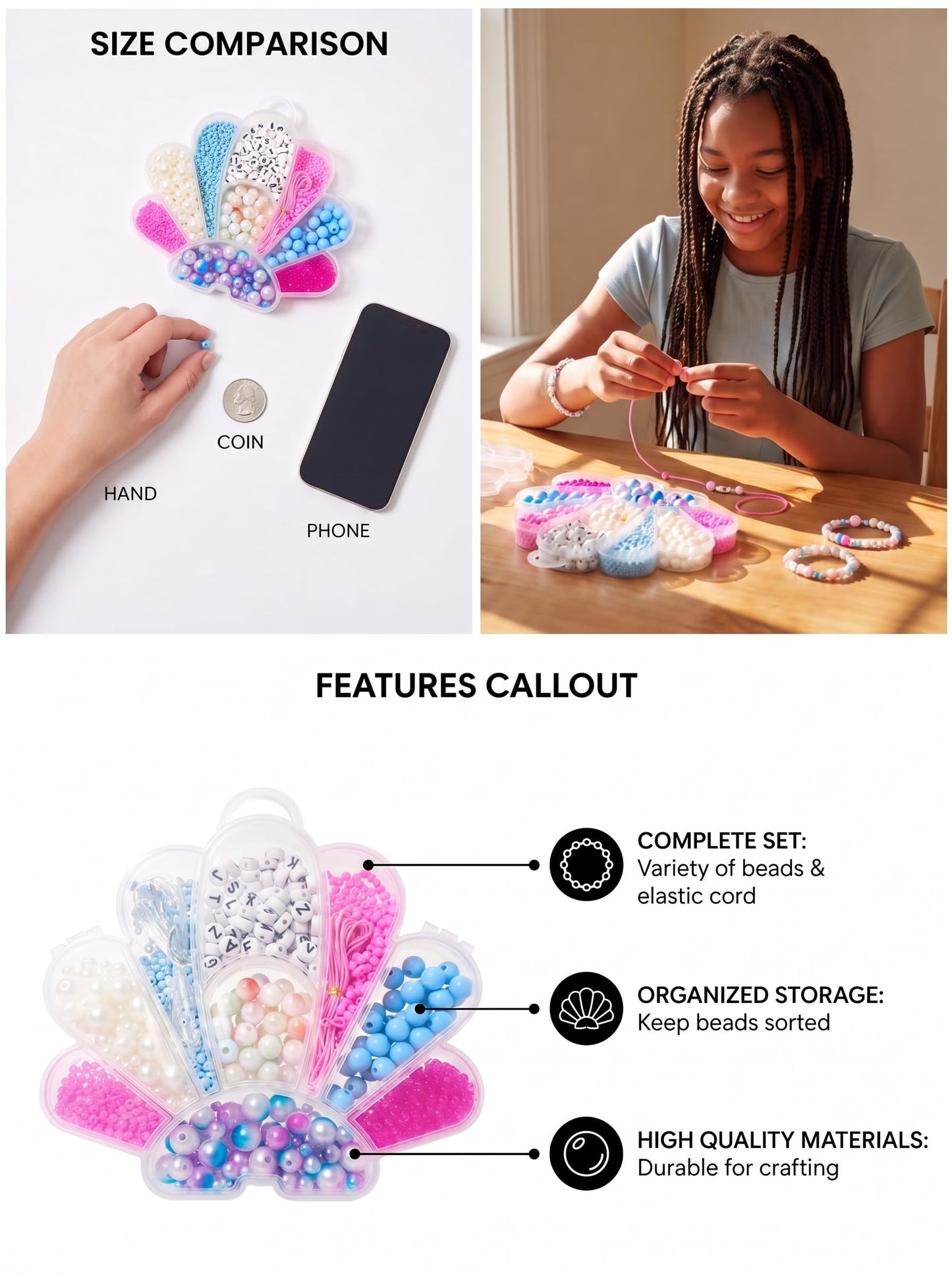 LUV HER Beading Kits - Necklace Making Kit & DIY Friendship Bracelet Kit for Girls - Includes 60x 6mm Verbiage, 8mm Pearl Beads & More - Jewelry