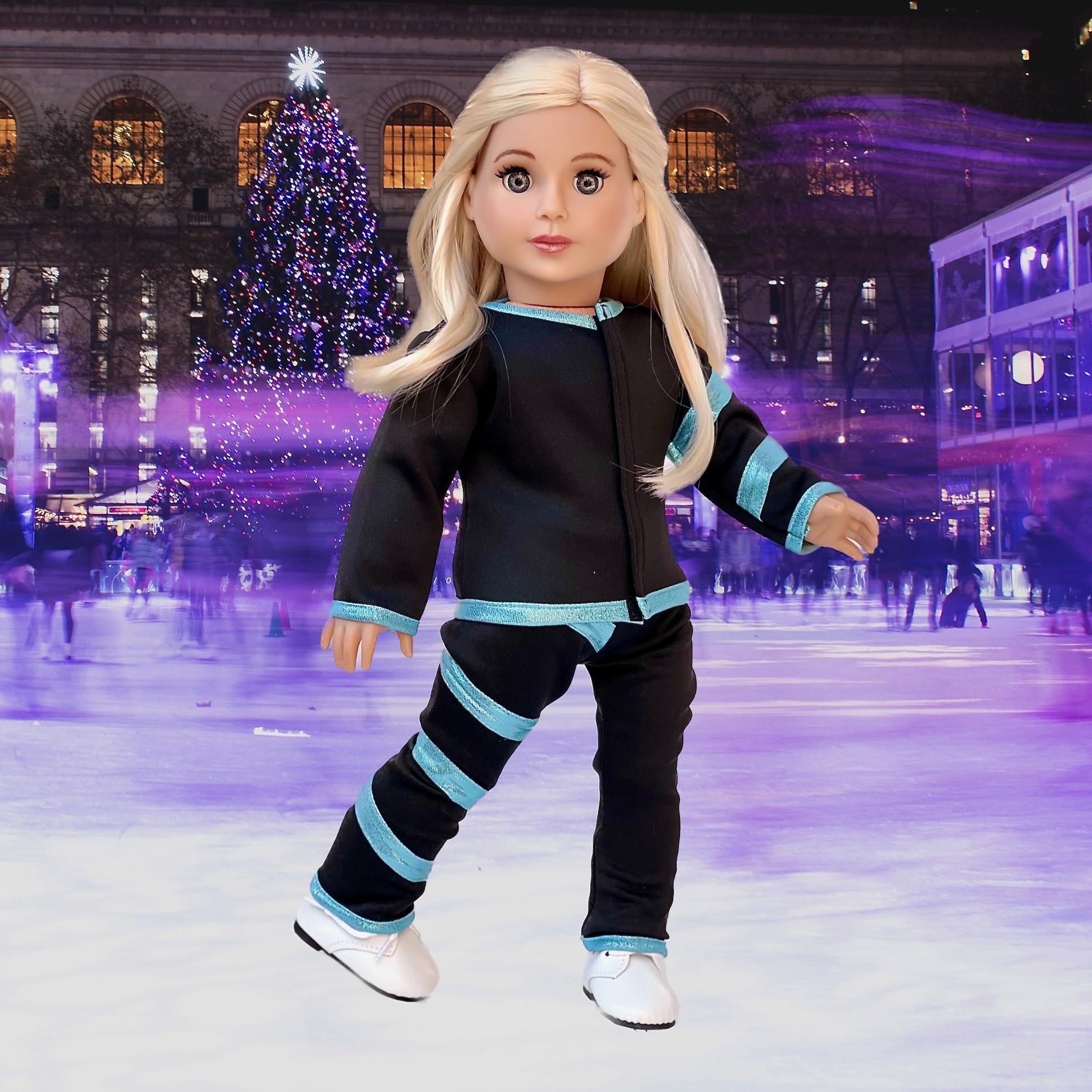 Super Skater - 18 Inch Doll Clothes - 2 Complete Ice Skating Outfits - 5 Pieces - Leotard, Skirt, Pants, Jacket, and 1 Pair of Skates (Dolls Not