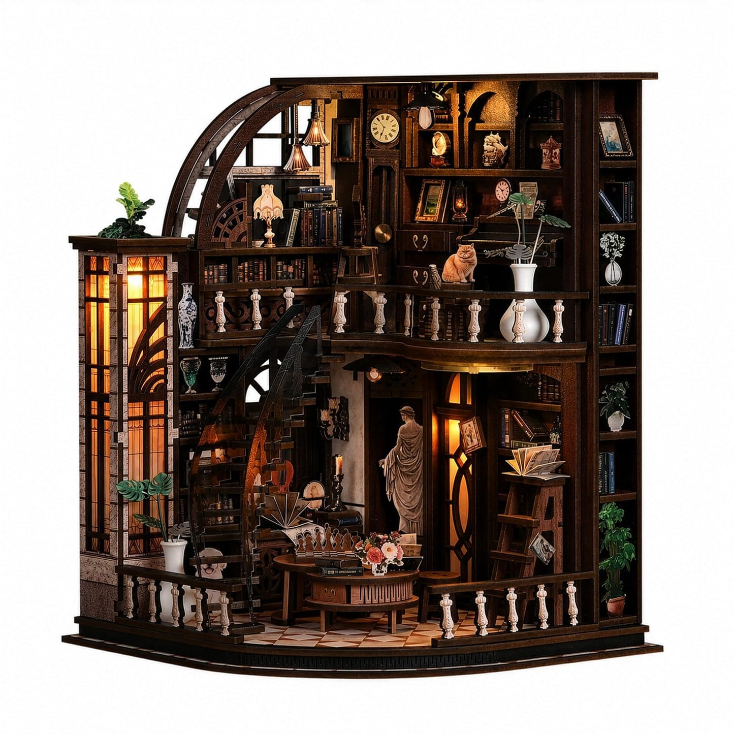 CLICLIET Book Nook, DIY Book Nook Kits for Adults, 3D Wooden Dollhouse Puzzle Craft Kits, Model Miniature House Kit with LED Light, Gift for Family