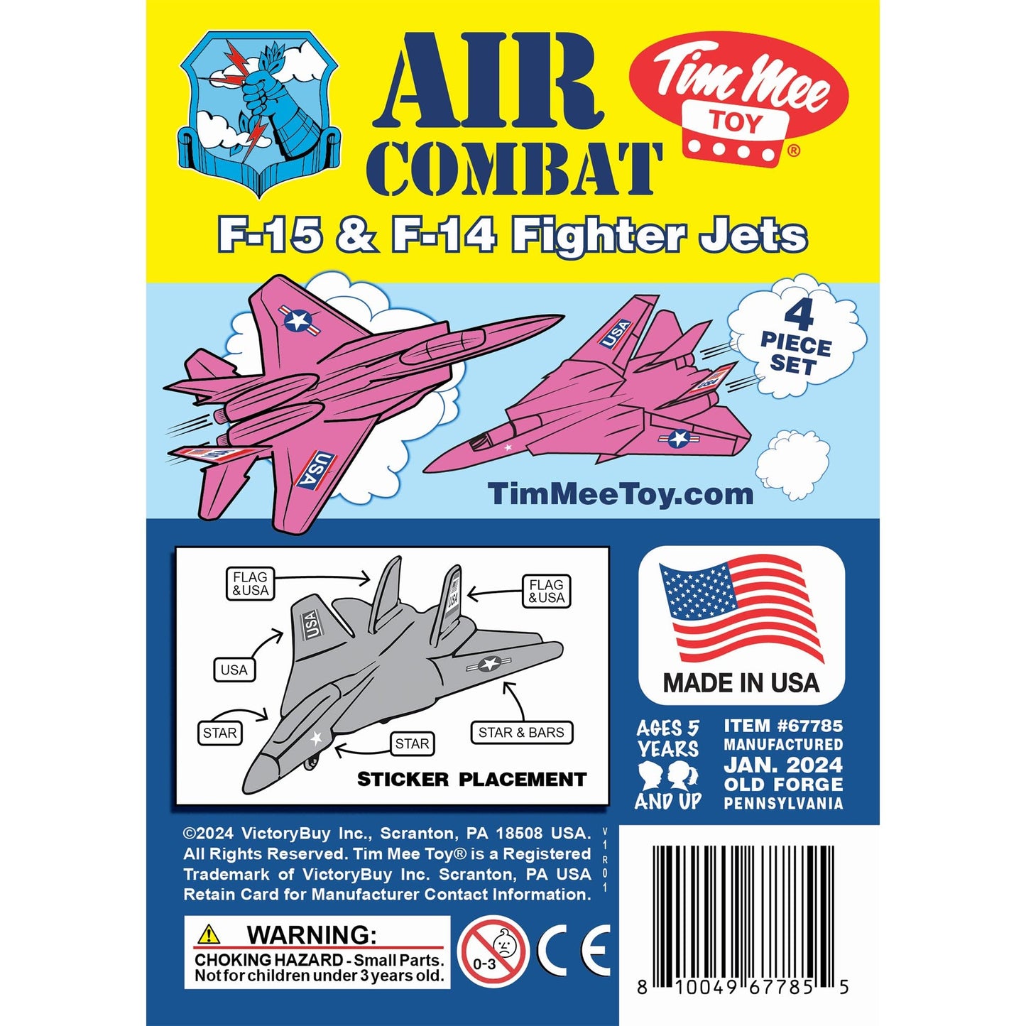 TimMee Plastic Army Men Combat Fighter Jets - 4pc Pink Airplanes Made in USA