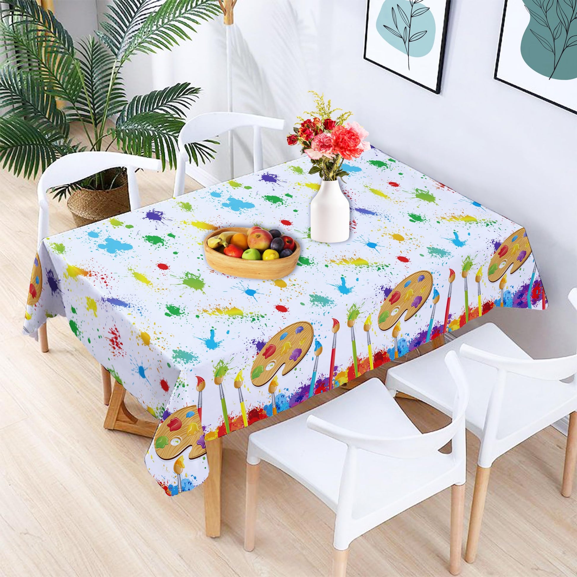 2 Pcs Artistic Canvas Tablecloths ,Vibrant Paint Splatter and Palette Design, Perfect for Creative Events, Art Studios, and Festive Gatherings to Add