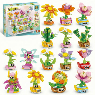 Tecnobicho 12-in-1 Flower Building Set, Botanical Collection Floral Decor Kit, Creative STEM Toy Christmas Birthday Easter Gift for Kids Girls Boys 6+