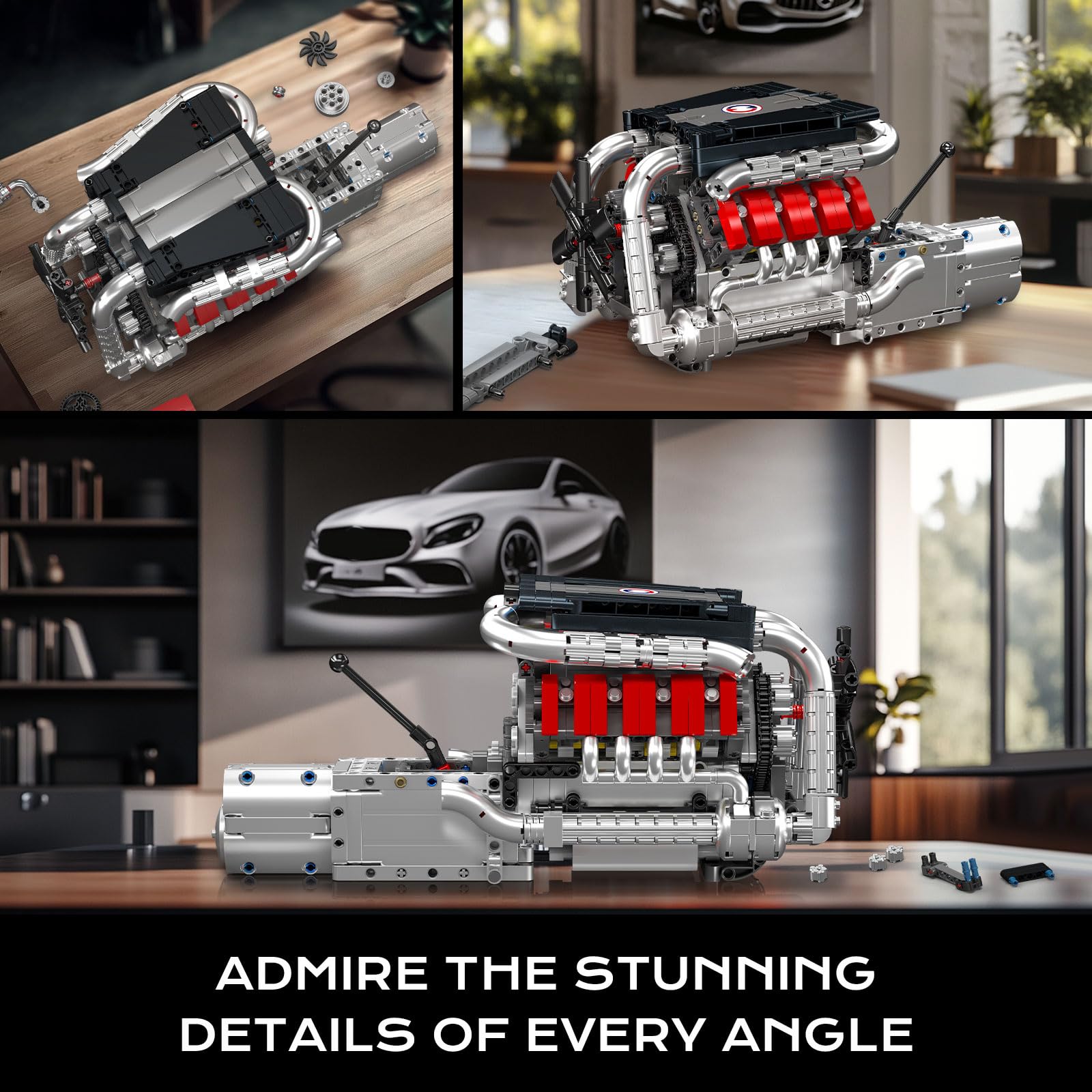 Mould King 10203 V8 Engine Model Kit that Works - Build Your Own Mini Engine Build Blocks, STEM Mechanic Engineering Construction, Car Engine Replica