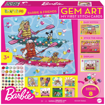 Barbie® Gem Sticker Kit for Kids Ages 4-8 - 8 Gem Sticker Art Stitch Cards with Satin Ribbons | Barbie Arts and Crafts, Craft Kit for Girls
