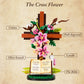 Jesus Cross Flower Building Set, Religious Cross Collectibles Compatible with Lego Botanicals Jesus Pink Catholic Building Toys,Christian Gift