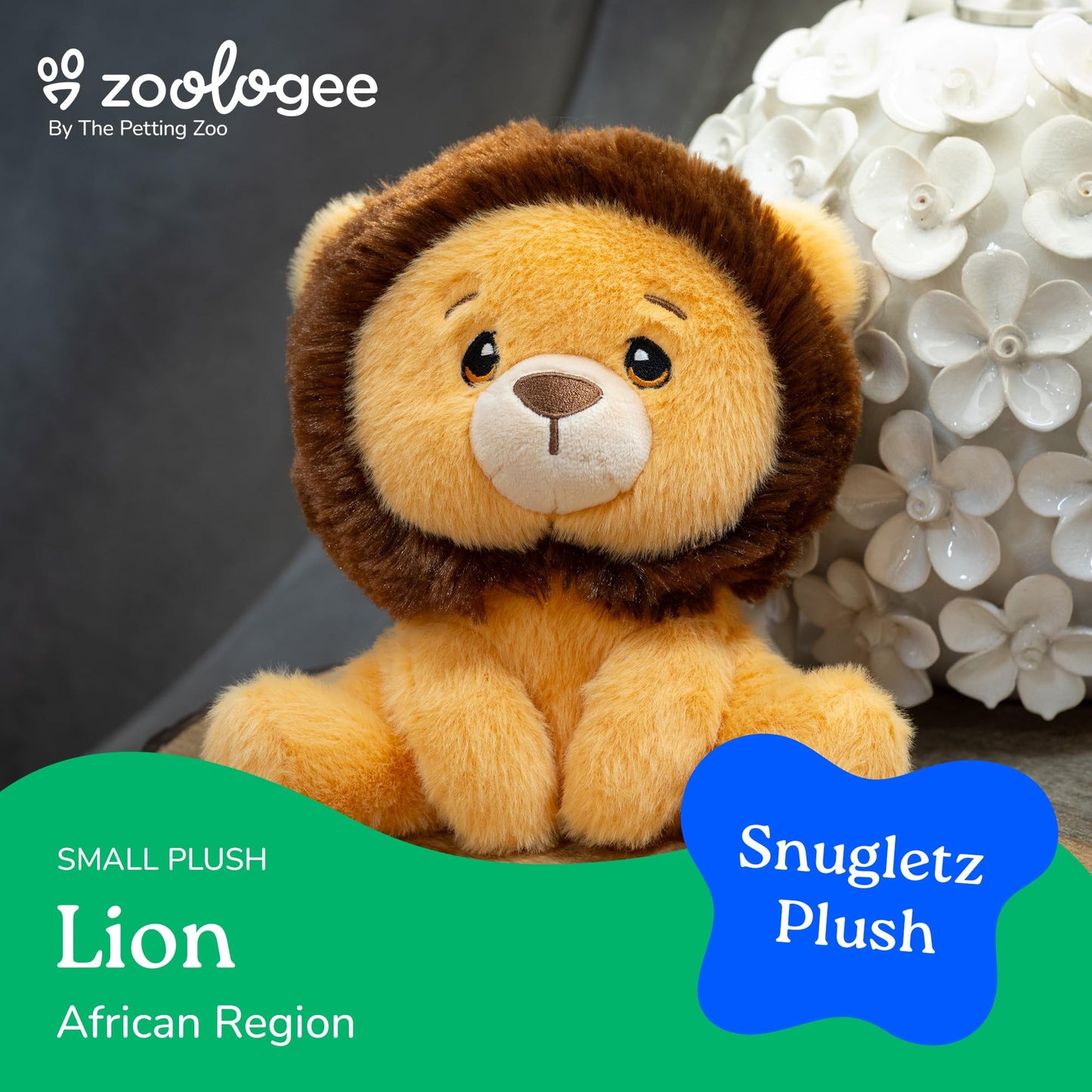 The Petting Zoo Lion Stuffed Animal Plushie, Gifts for Kids, Snugletz Zoologee Plush Toy, 7 in