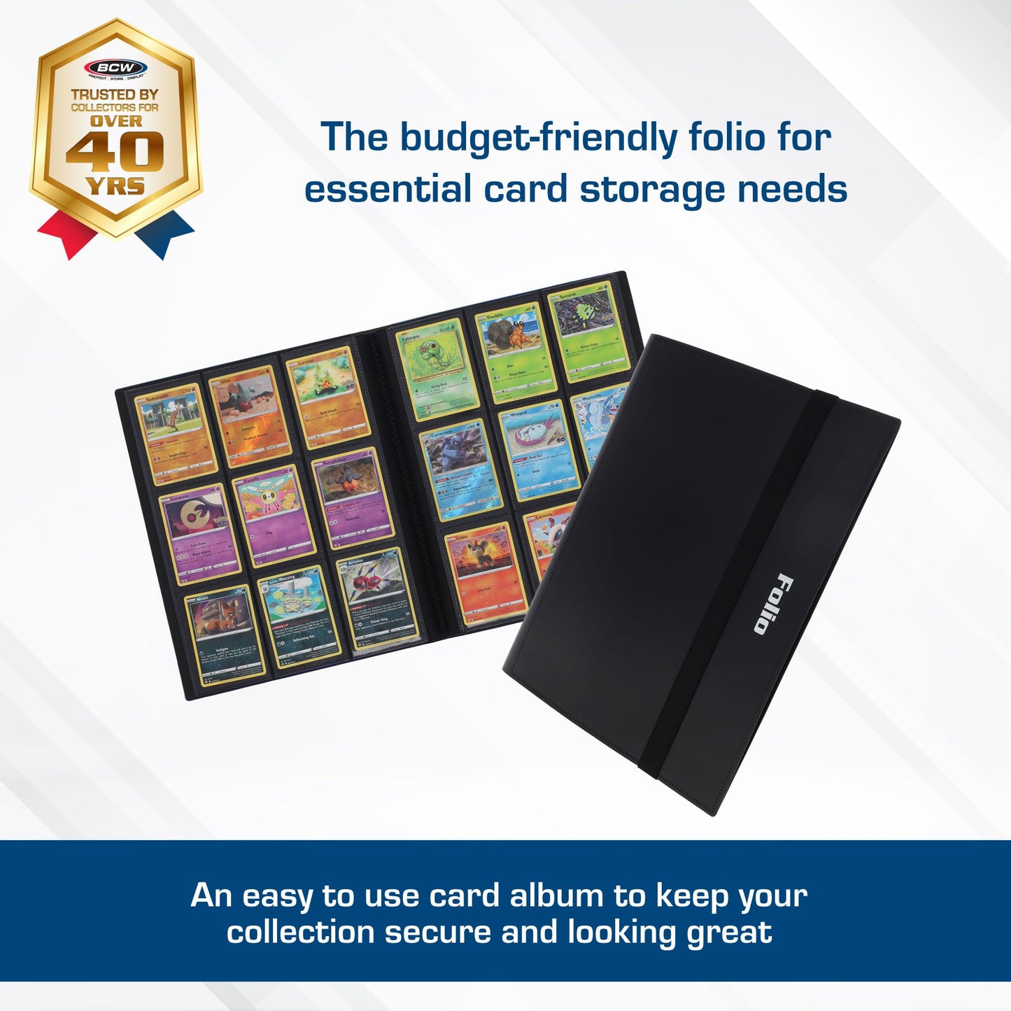 BCW Basics Folio 9-Pocket Card Album - Black | Archival Safe, Side-Loading Binder | Premium Storage Solution for Trading Cards, Sports Cards, and More