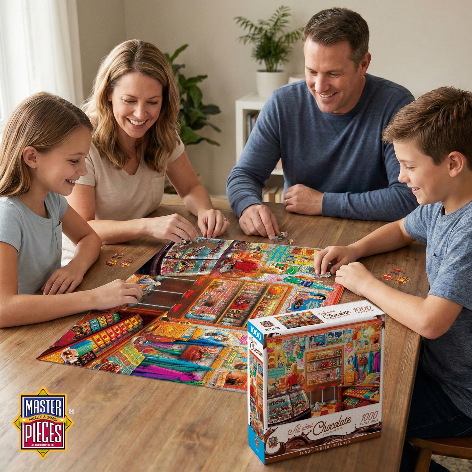 MasterPieces Chocolate Shop 1000 Piece Jigsaw Puzzle for Adults & Family - Matte Finish, Eco-Friendly, Bonus Poster - 19.25"x26.75"