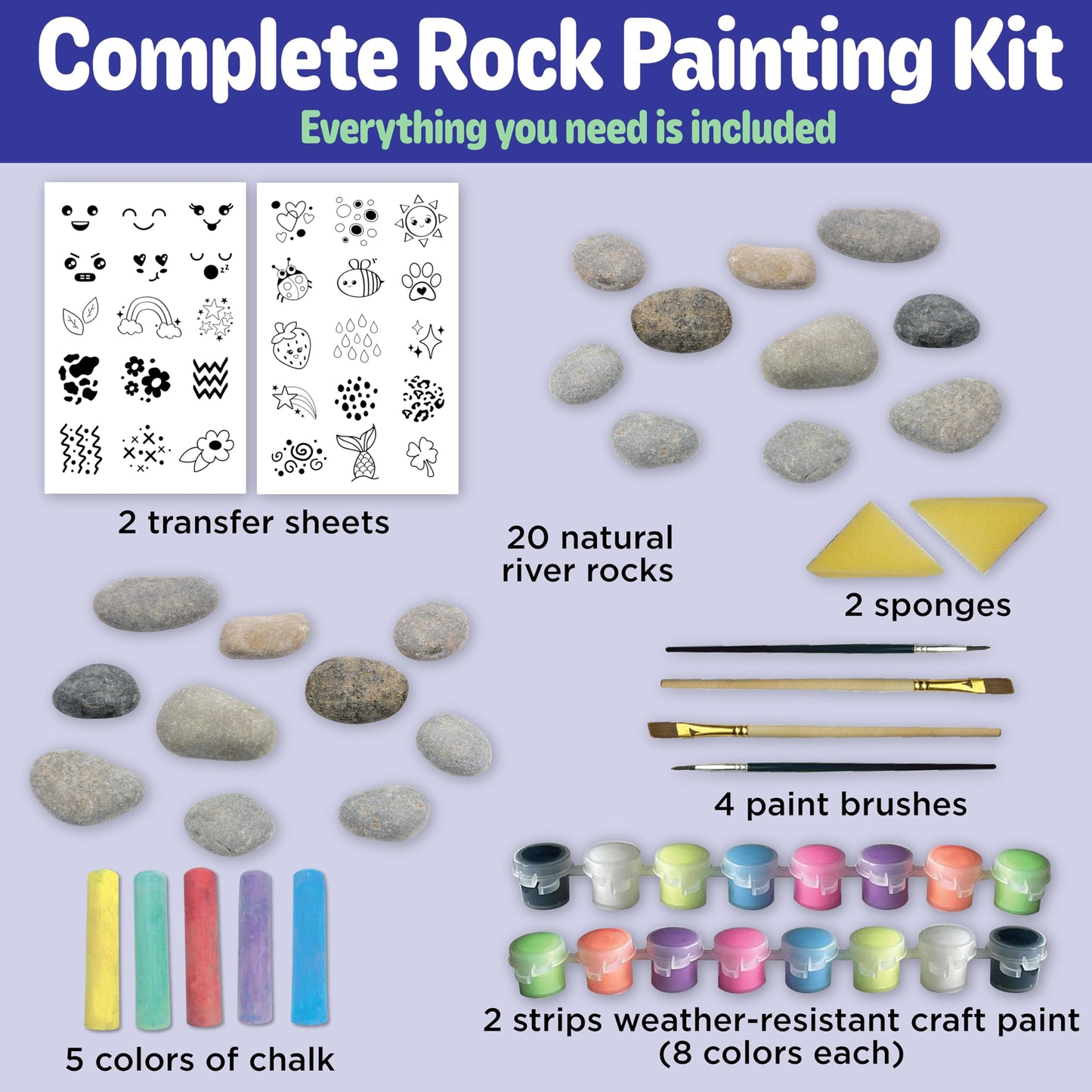 Creativity for Kids Chalk n' Rock Bucket Kit | Draw Chalk Designs and Paint 20 Rocks | Fun DIY Sidewalk Art and Outdoor Activity for Kids | Summer