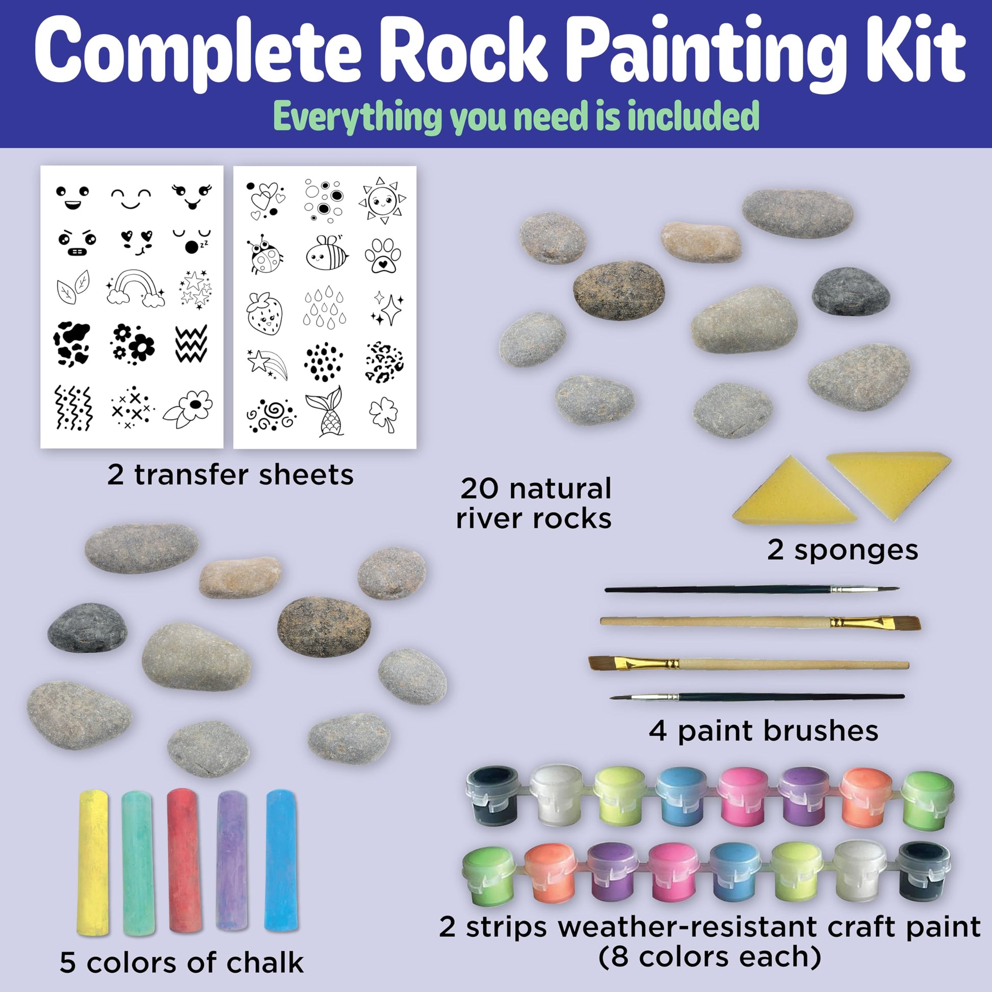 Creativity for Kids Chalk n' Rock Bucket Kit | Draw Chalk Designs and Paint 20 Rocks | Fun DIY Sidewalk Art and Outdoor Activity for Kids | Summer