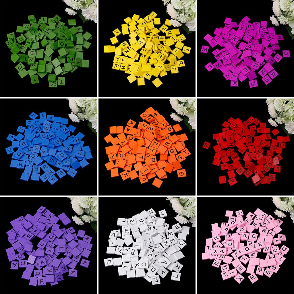 Zeaya 100Pcs/Set Wooden Colourful Scrabble Tiles Mix Letters Varnished Alphabet Scrabbles (Orange)