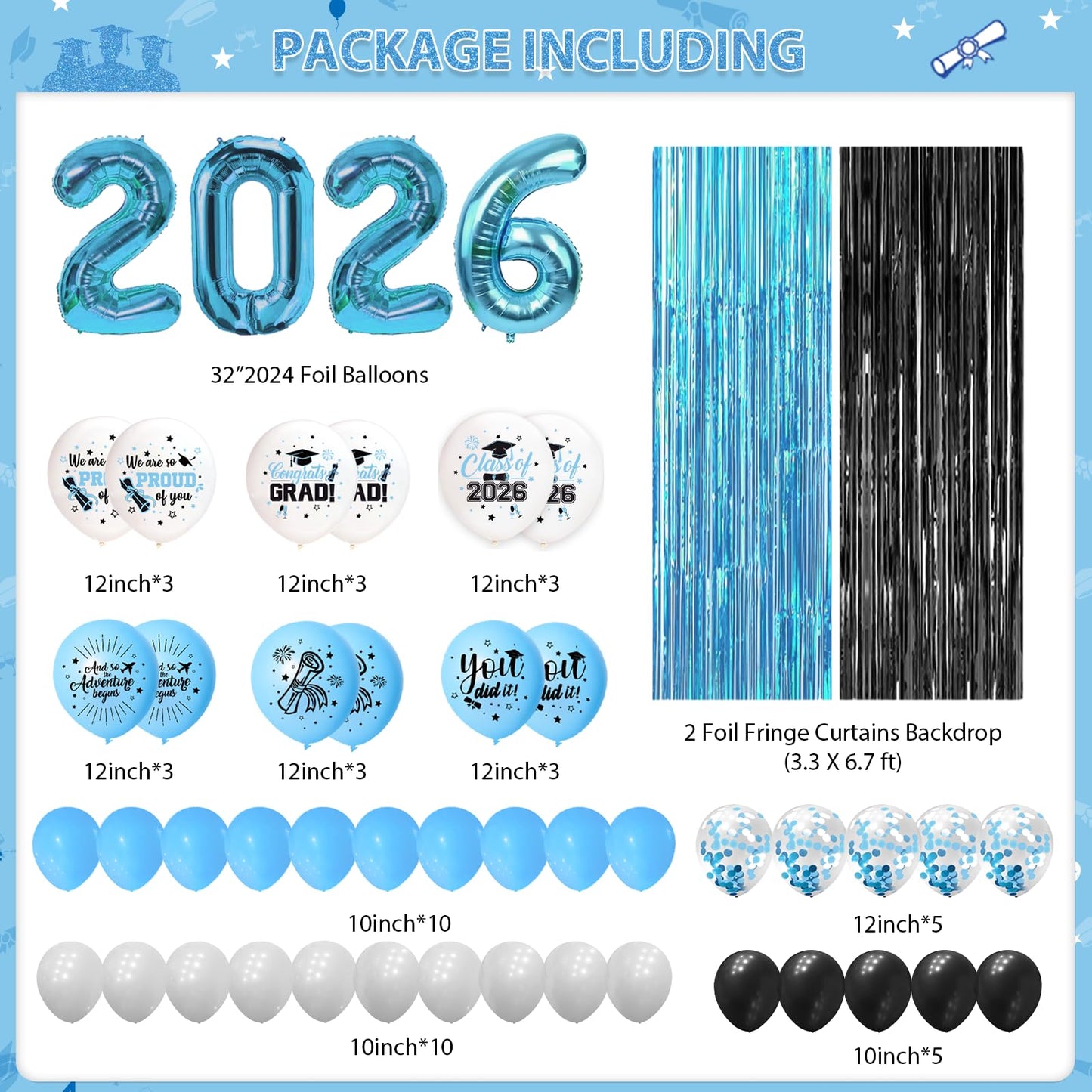 Light Blue Graduation Decorations 2026 Blue Congrats Grad Banner Class of 2026 Decorations Grad Party Decorations 2026 Graduation Banner