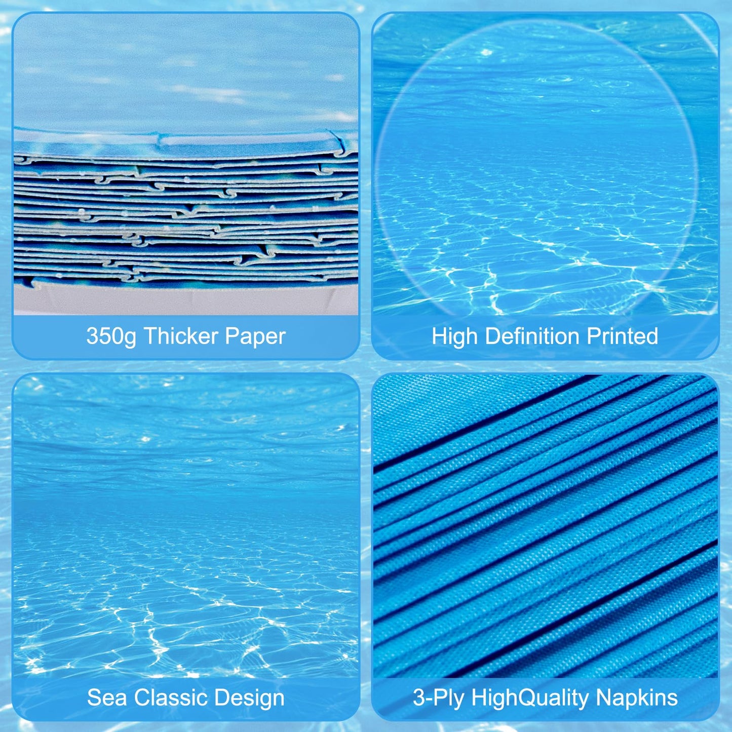 40 Pcs Ocean Plates and Napkins Sets - Under The Sea Party Supplies Tableware, Blue Disposable Paper Plates and Napkins Kit for Summer Ocean Themed