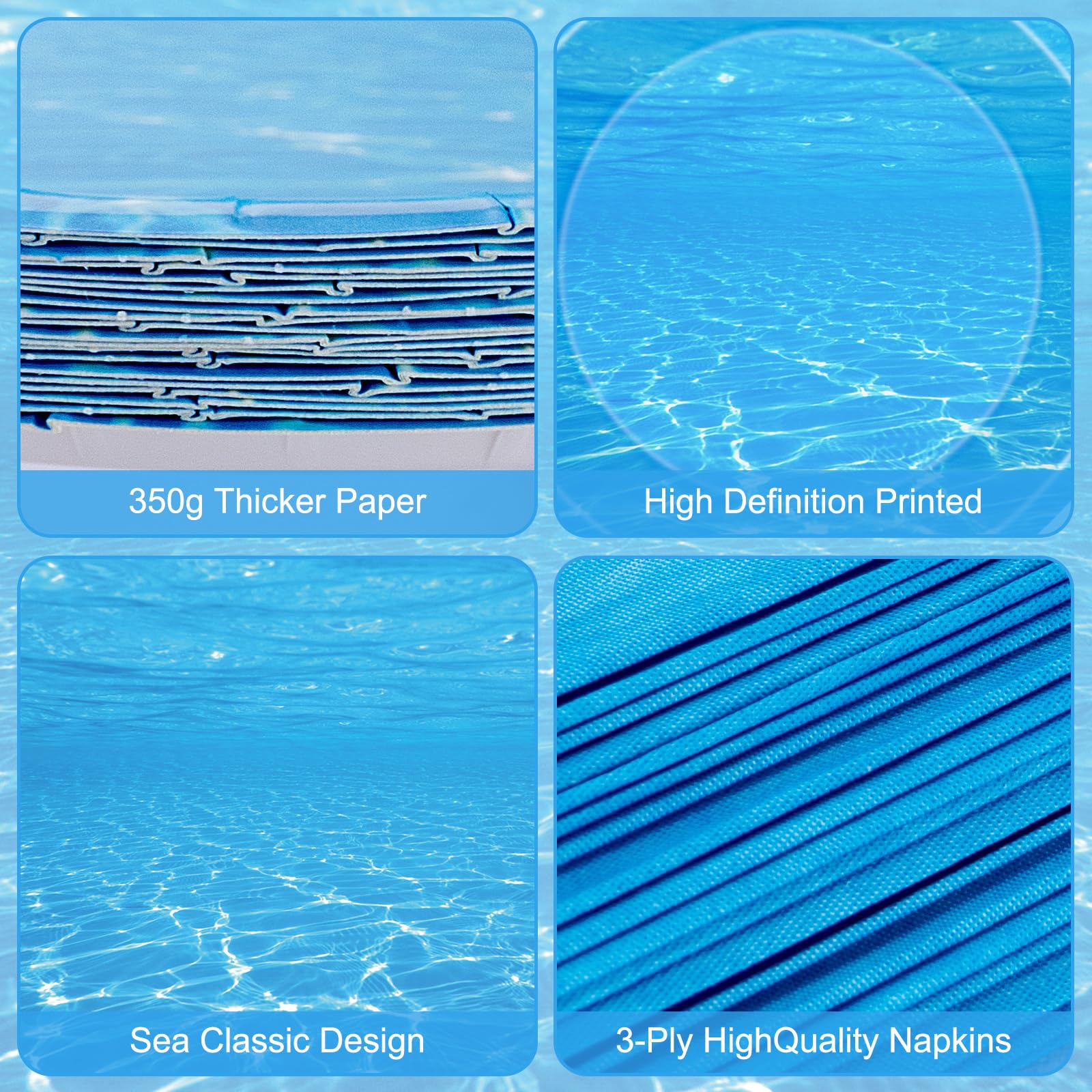40 Pcs Ocean Plates and Napkins Sets - Under The Sea Party Supplies Tableware, Blue Disposable Paper Plates and Napkins Kit for Summer Ocean Themed