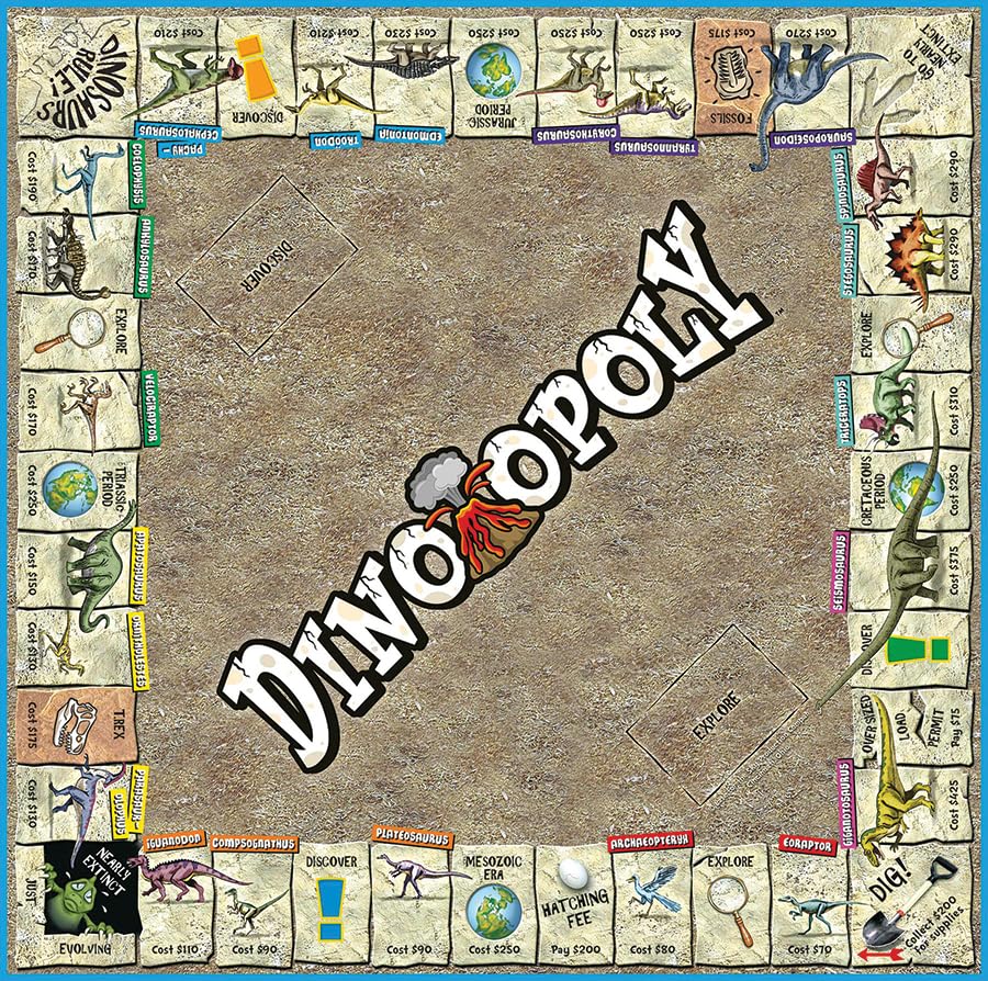 Dino-Opoly Board Game - A Property Trading Game 150 Million Year in The Making! - for 2 to 6 Players Ages 8 and up