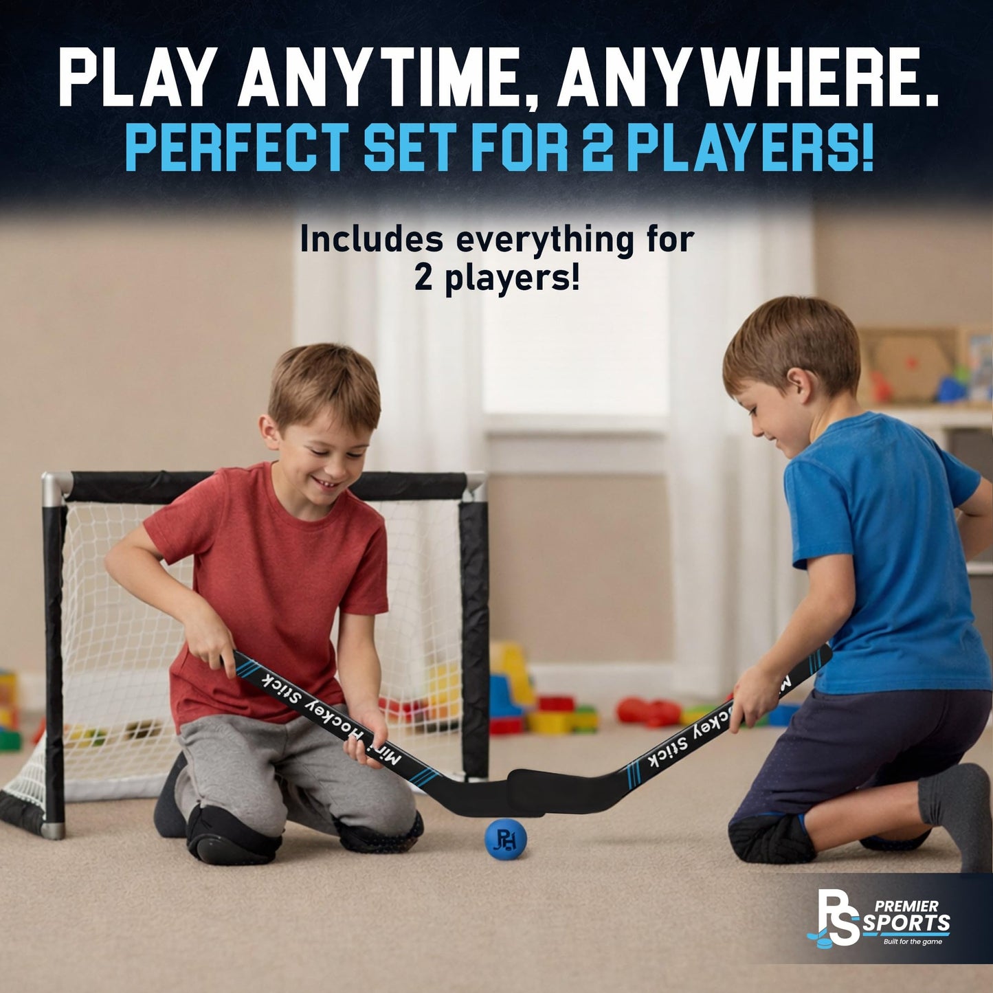 Knee Hockey Set - Complete 2-Player Indoor Kit with Mini Goal