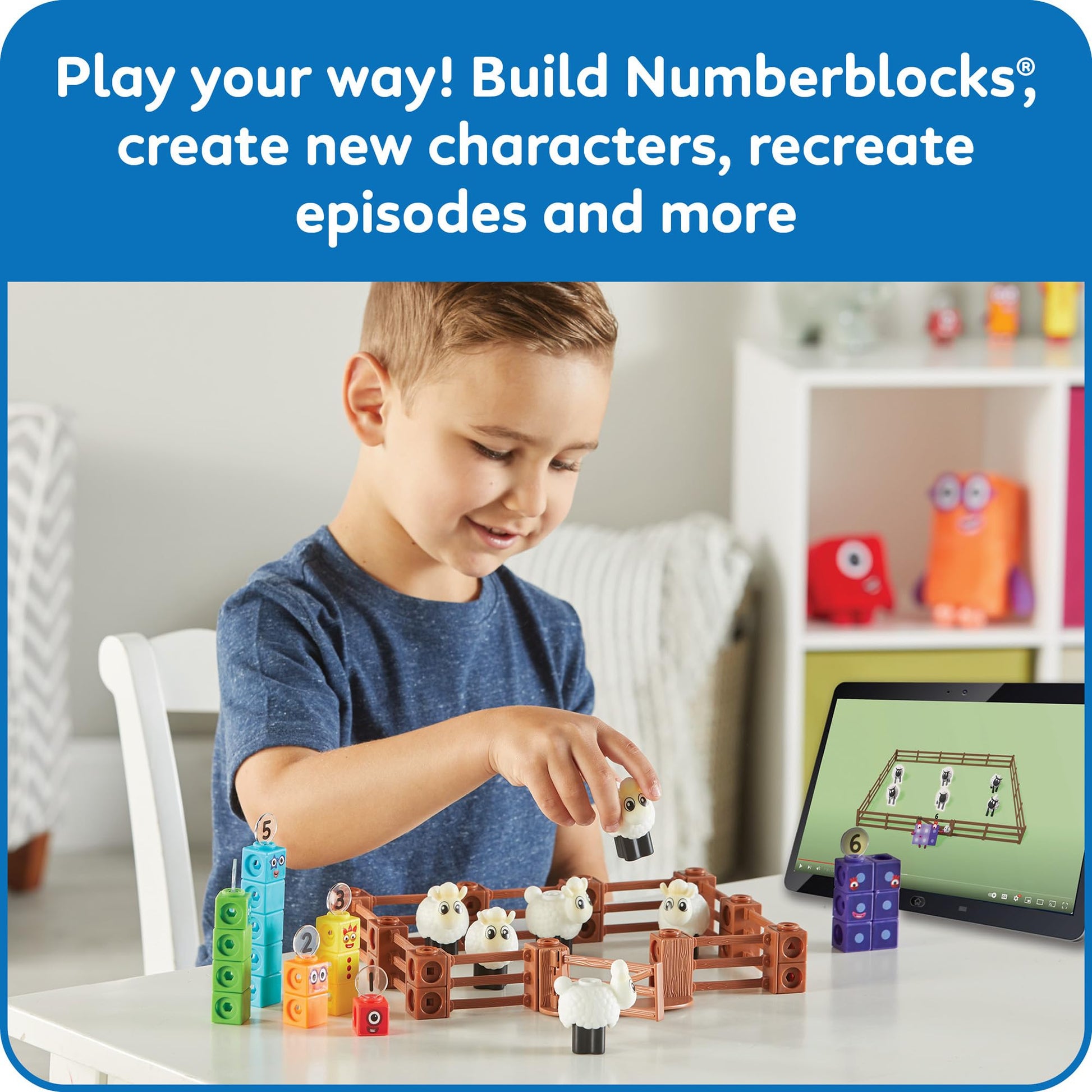 hand2mind Numberblocks Sheep Farm MathLink Cubes Activity Set, Preschool Learning Activities, Farm Playset, Counting Blocks, Number Toys, Kids