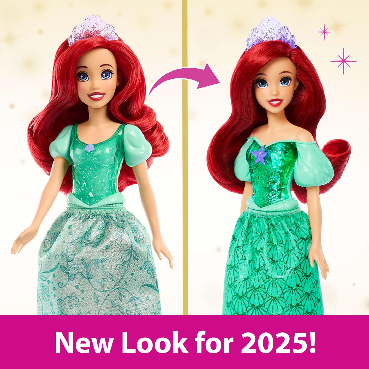 Mattel Disney Princess Ariel Doll in Sparkling Fashion with Removable Skirt, Tiara and Shoes, Posable & Collectible, Inspired by the Little Mermaid
