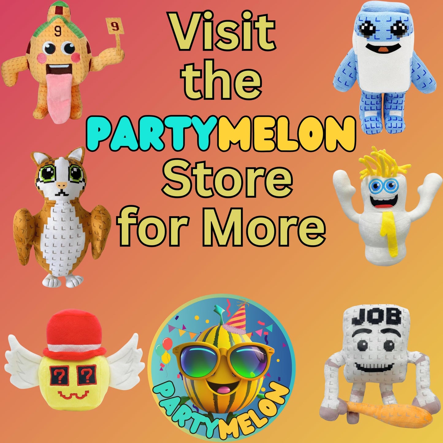 Partymelon Job Job Job Plush 9" Steal a Brainrot Plush Meme AI-Crafted Stuffed Figure Pillow for Video Game Fans Room Decor