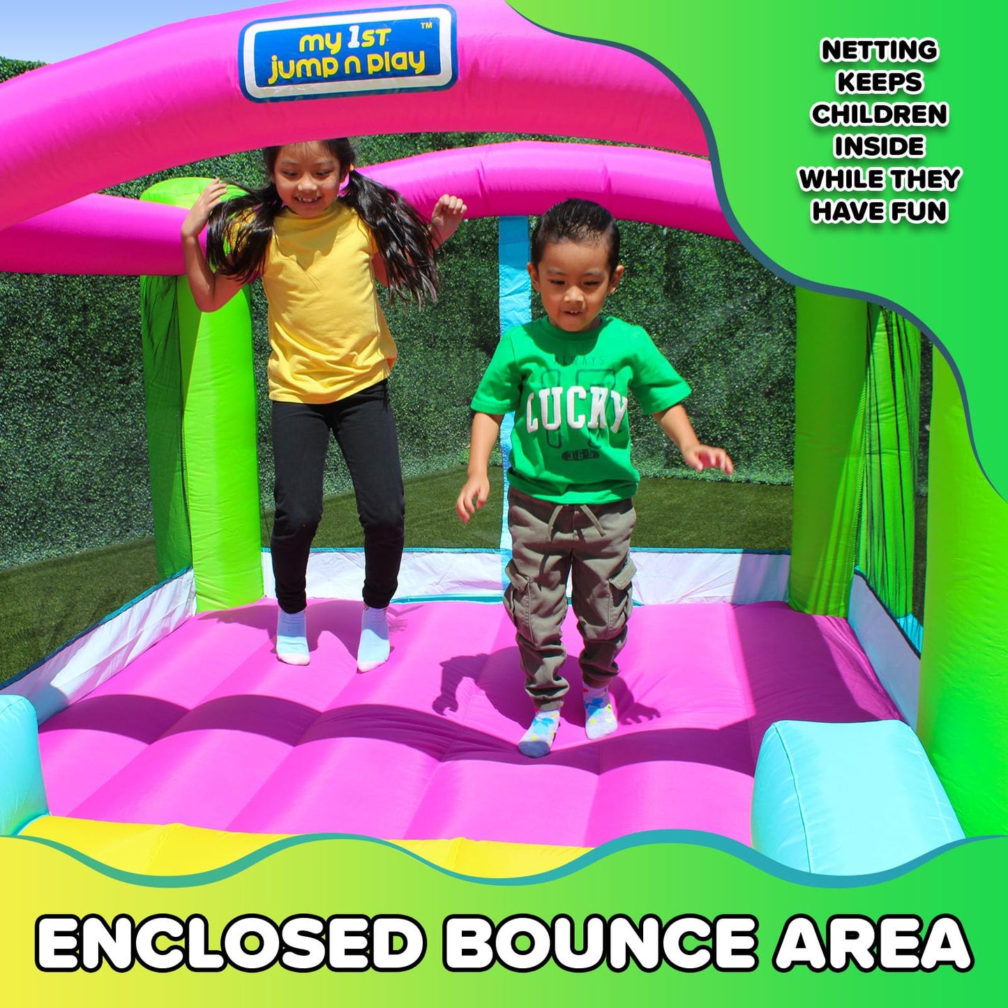 Sportspower Happy Hopper Inflatable Bounce House with Slide, Indoor Outdoor Backyard Bouncer with Heavy-Duty GFCI Blower, ASTM Certified, Ages 3 to 8